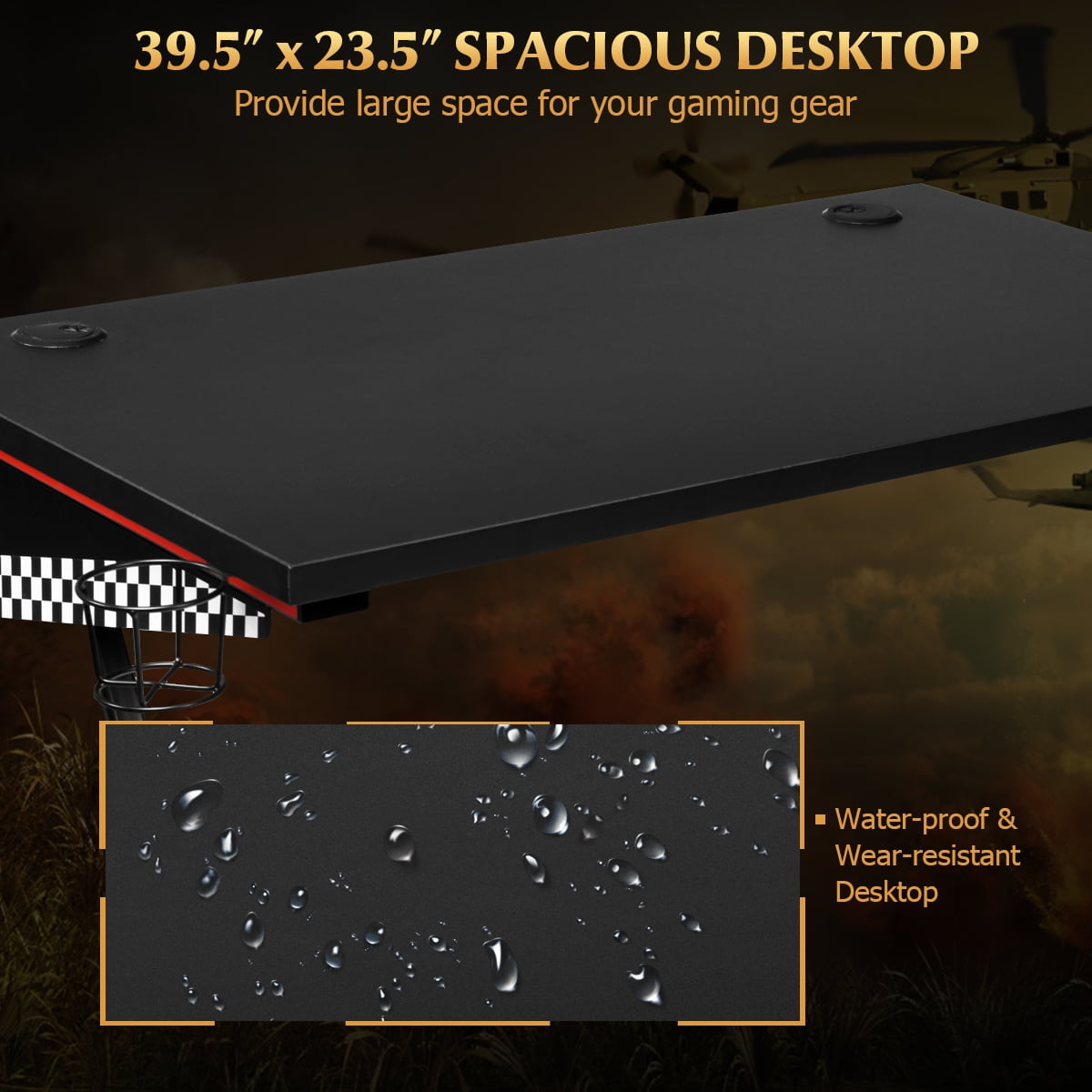 Costway Gaming Desk Home Office PC Table Computer Desk with Cup Holder & Headphone Hook - Image 4