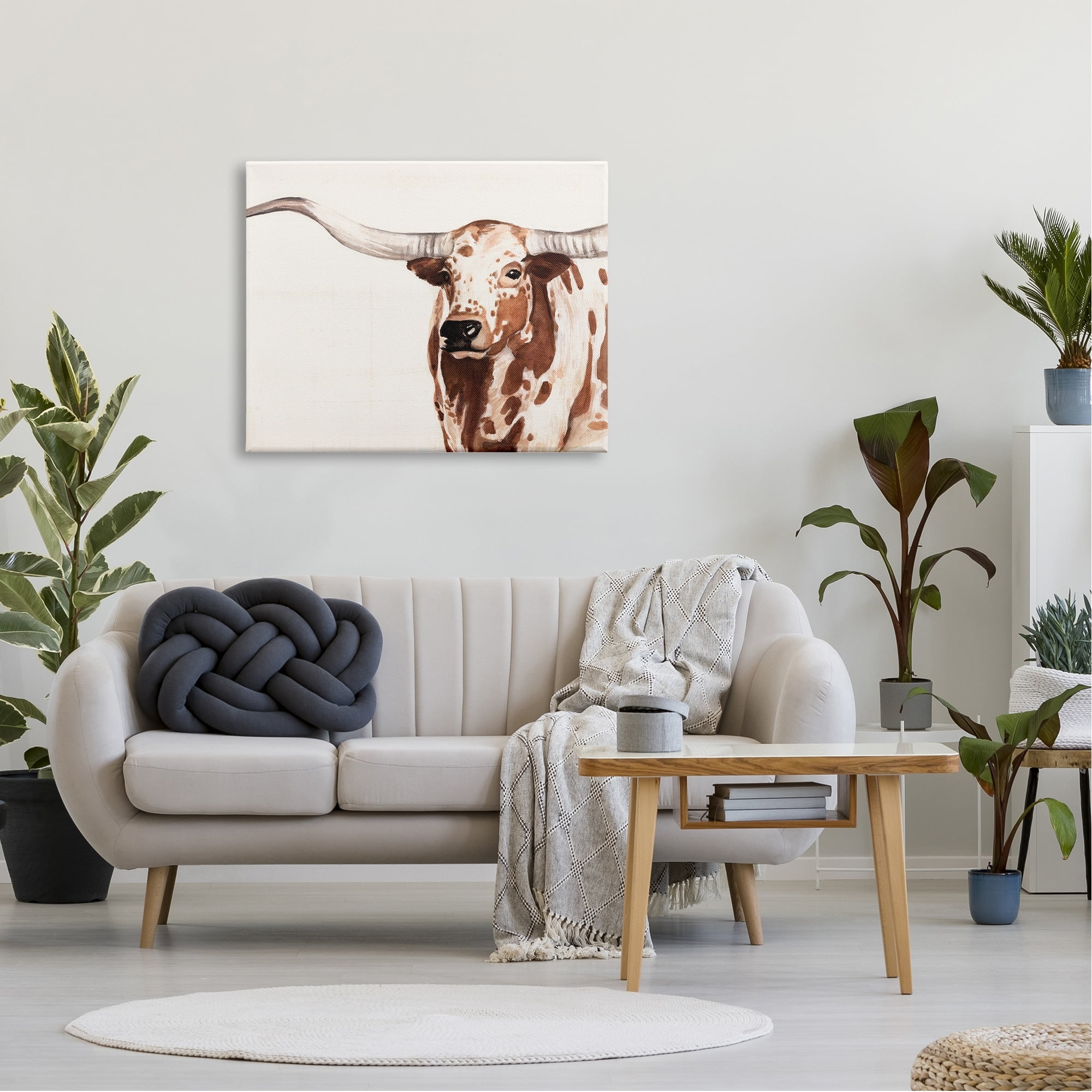 Stupell Industries Spotted Longhorn Cattle Smiling Brown Country Cow Canvas Wall Art, 40 x 30, Design by Annie Warren - Image 4