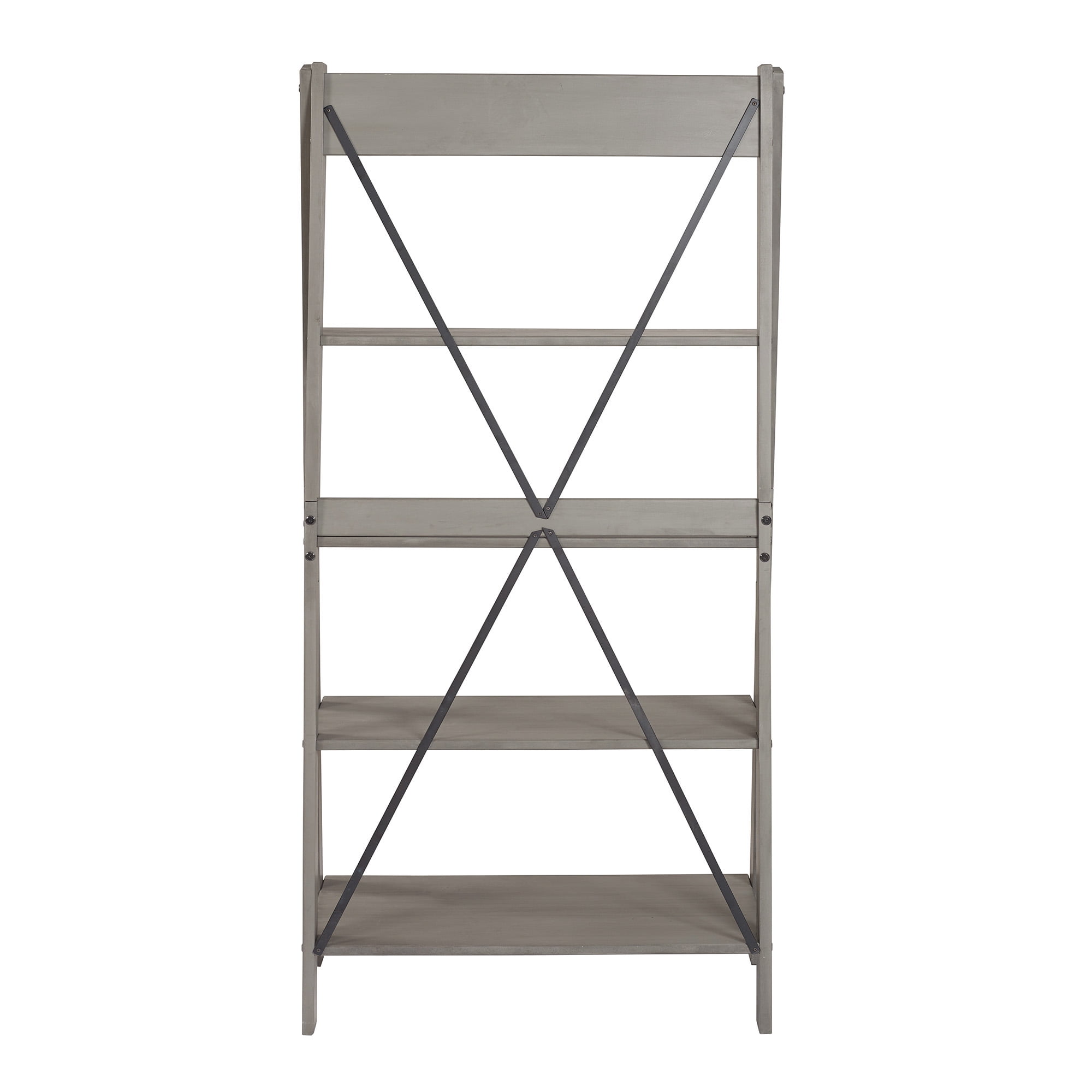 Frankie 68" Solid Wood Ladder Bookcase with 4-Fixed Shelves in Gray - Image 4