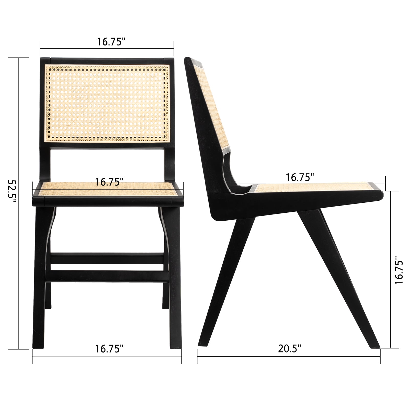 Sfugno Rattan Wood Chairs Set of 2,Accent Chairs with wood Legs,Mid-Century Modern Dining chairs for Living Room,Black - Image 2