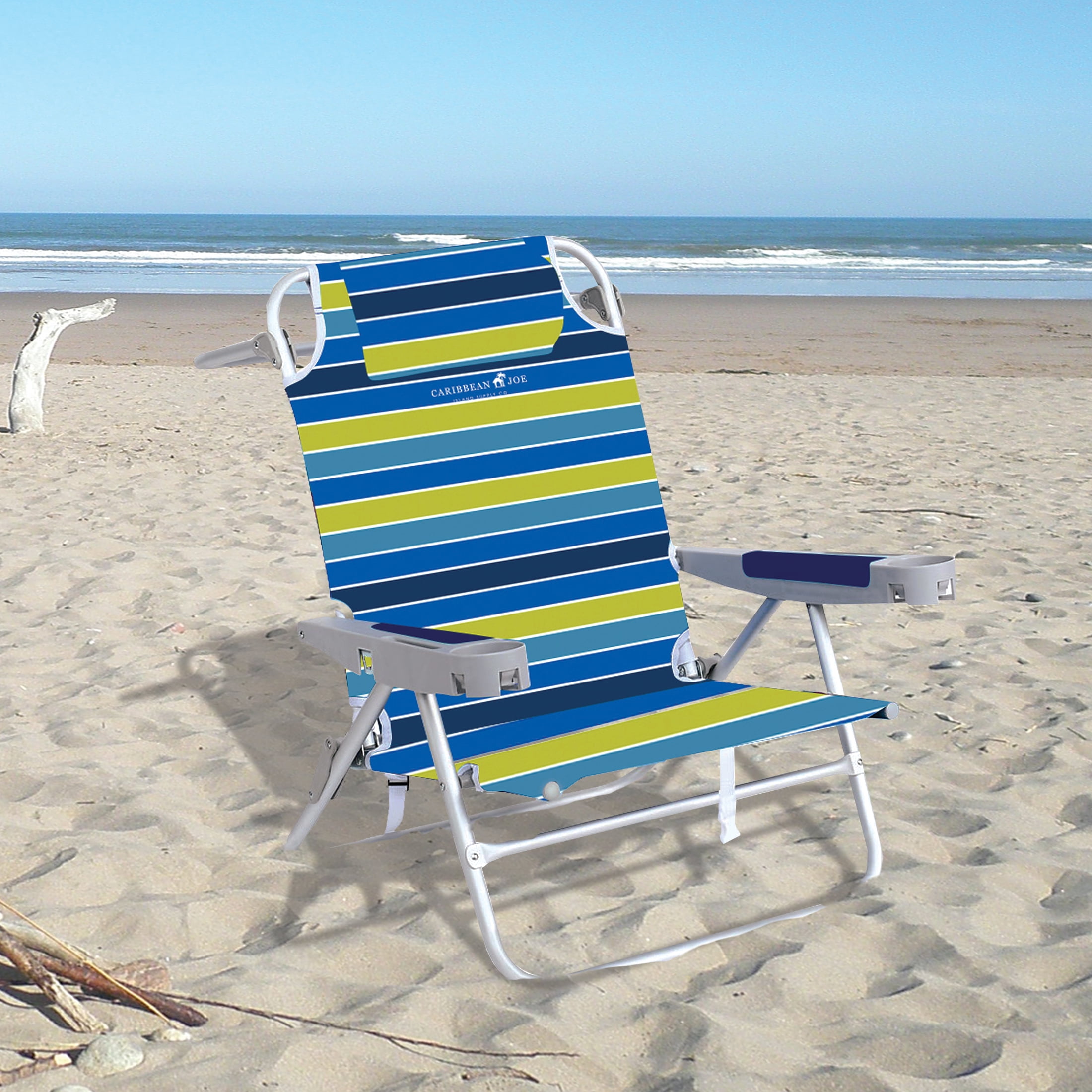 Caribbean Joe Oversize 5-position Backpack Beach Chair with Deluxe Armrests, Cup Holders, Backpack Shoulder Straps and Headrest - Image 2