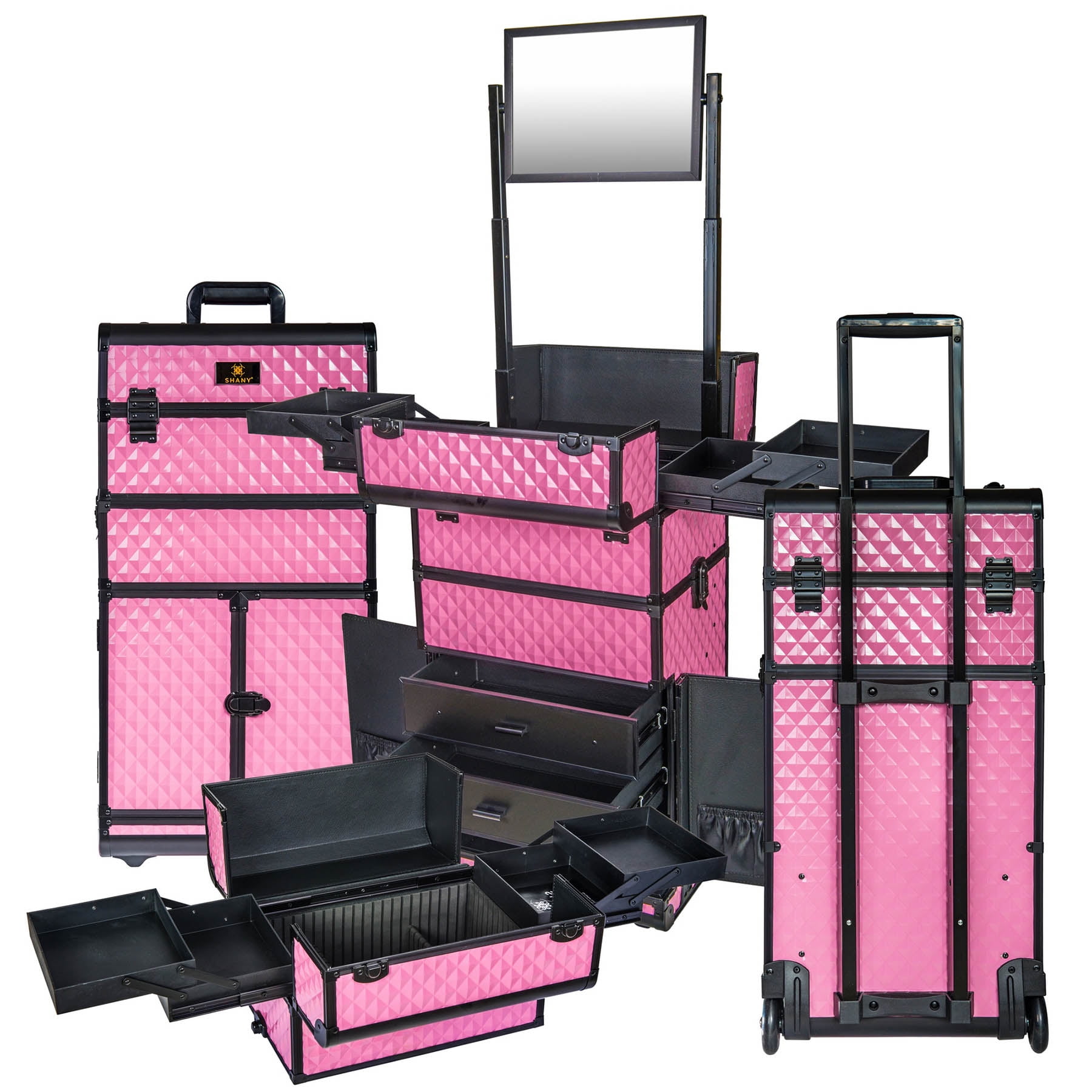 SHANY REBEL Series Pro Makeup Artists Rolling Train Case - Trolley Case - Provocative Rose - Image 4
