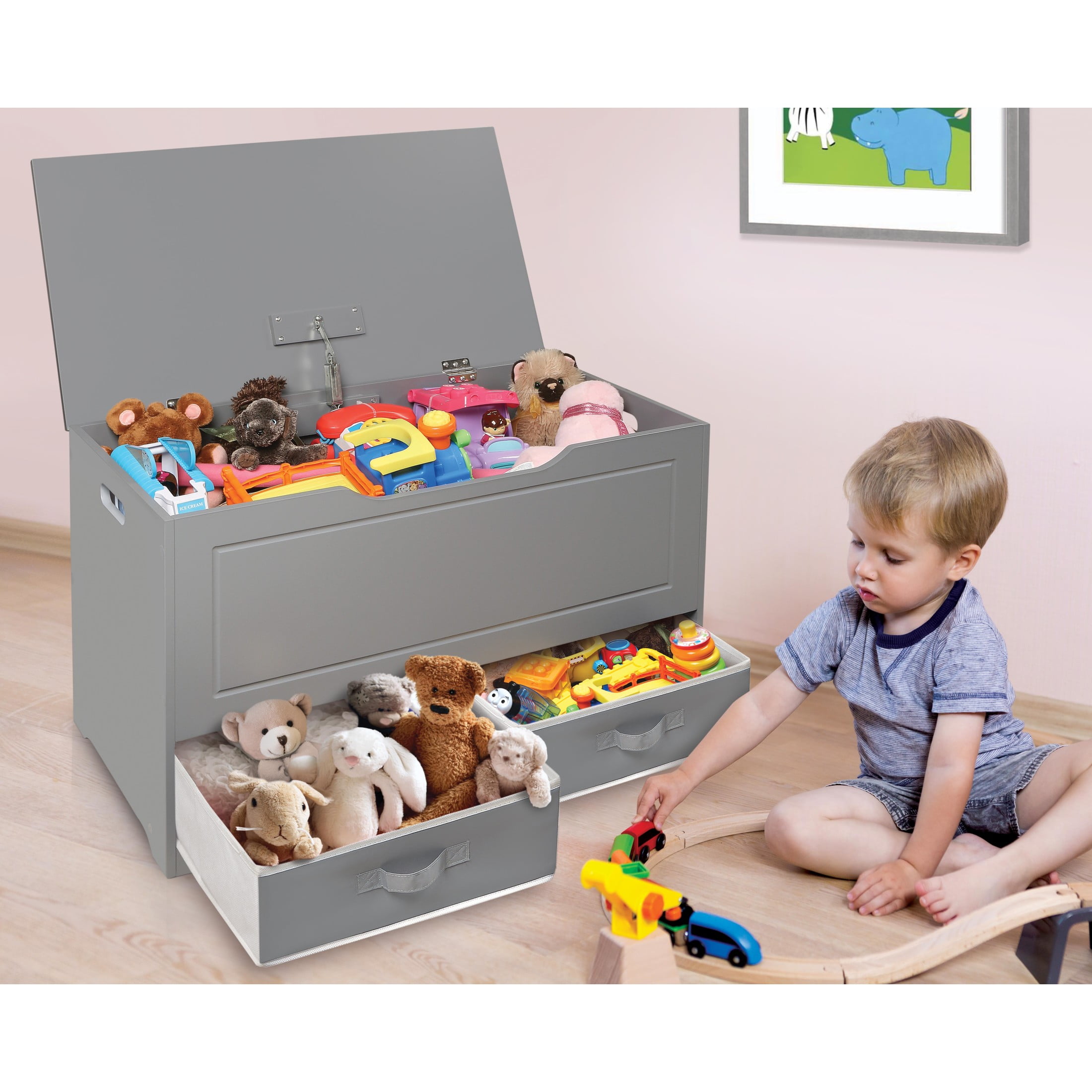 Badger Basket Children's Wooden Up & Down Toy Box and Storage Bench 3.8 Cu ft. - Gray - Image 7