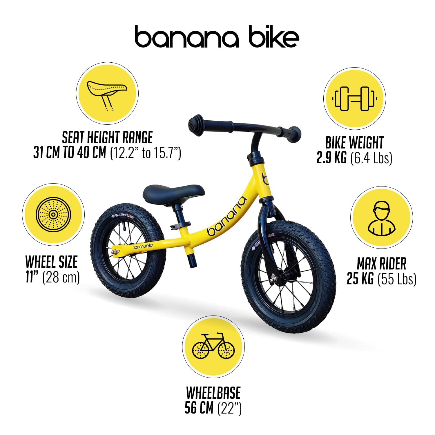 Banana GT Balance Bike - Lightweight Toddler Bike for 2-5 Year Olds - No Pedal Bikes with Adjustable Handlebar and Seat - Aluminium Frame, Air Tires - Strider Balance Bike for Boys and Girls (Yellow) - Image 3