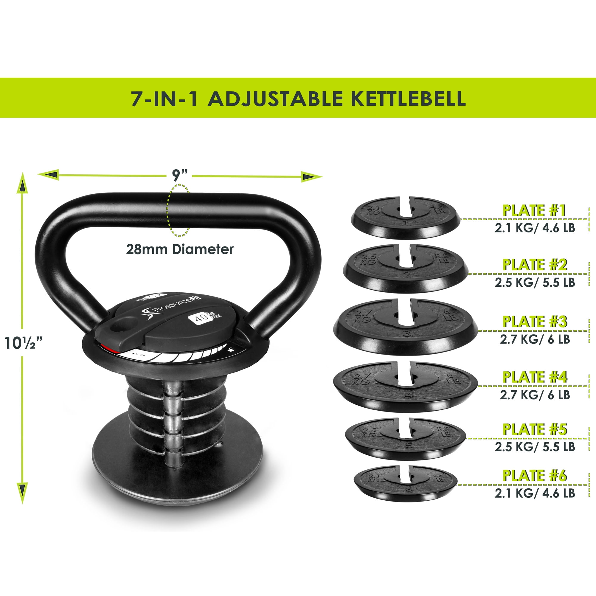 ProsourceFit Adjustable 40-lb Cast Iron Kettlebell Weight Set for Home Gym Strength Training - Image 2