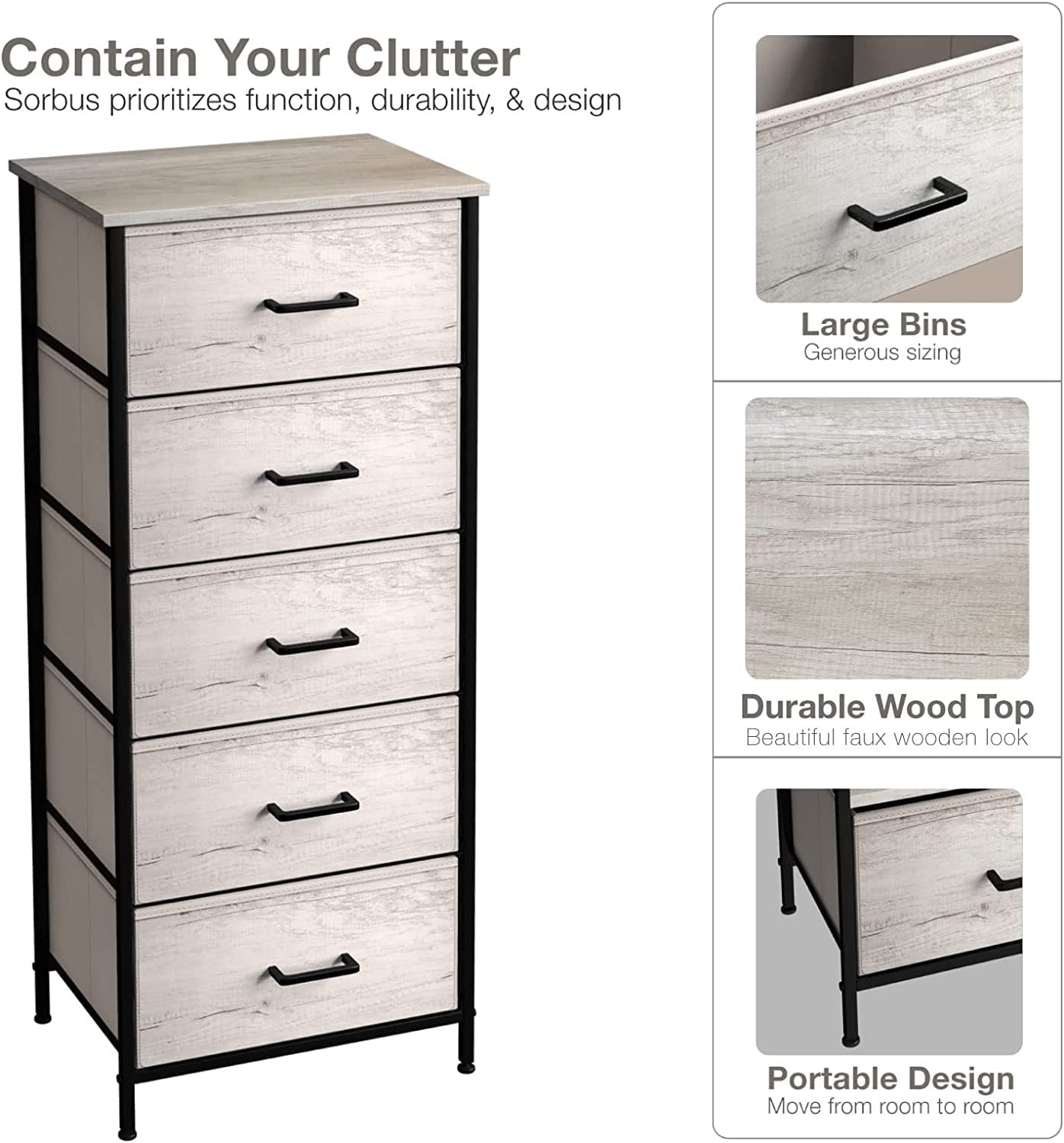 Sorbus Tall Fabric Storage Dresser - Stand Up Tower of Drawers for Bedroom, Dorm, Closet, Living Room, Entryway, & More - Skinny Nightstand Organizer - Image 8