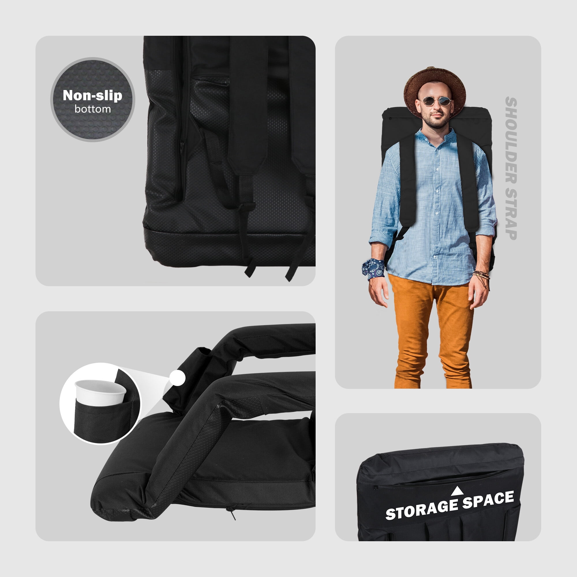 ZenSports 2 Pack Stadium Chair Seat for Bleachers 6 Reclining Positions - Black - Image 2