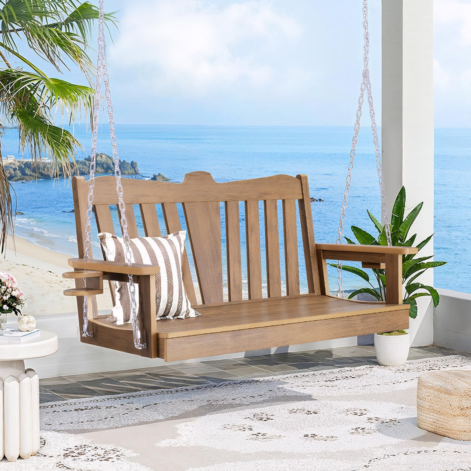 Naipo Upgraded Patio HDPS Porch Swings 2-Seater for Outdoor Lawns Garden Yard, Outdoor Patios Swing Can Hold Up to 800lbs, Swing Chair Bench with Adjustment Hanging Chains for Outdoors - Image 6