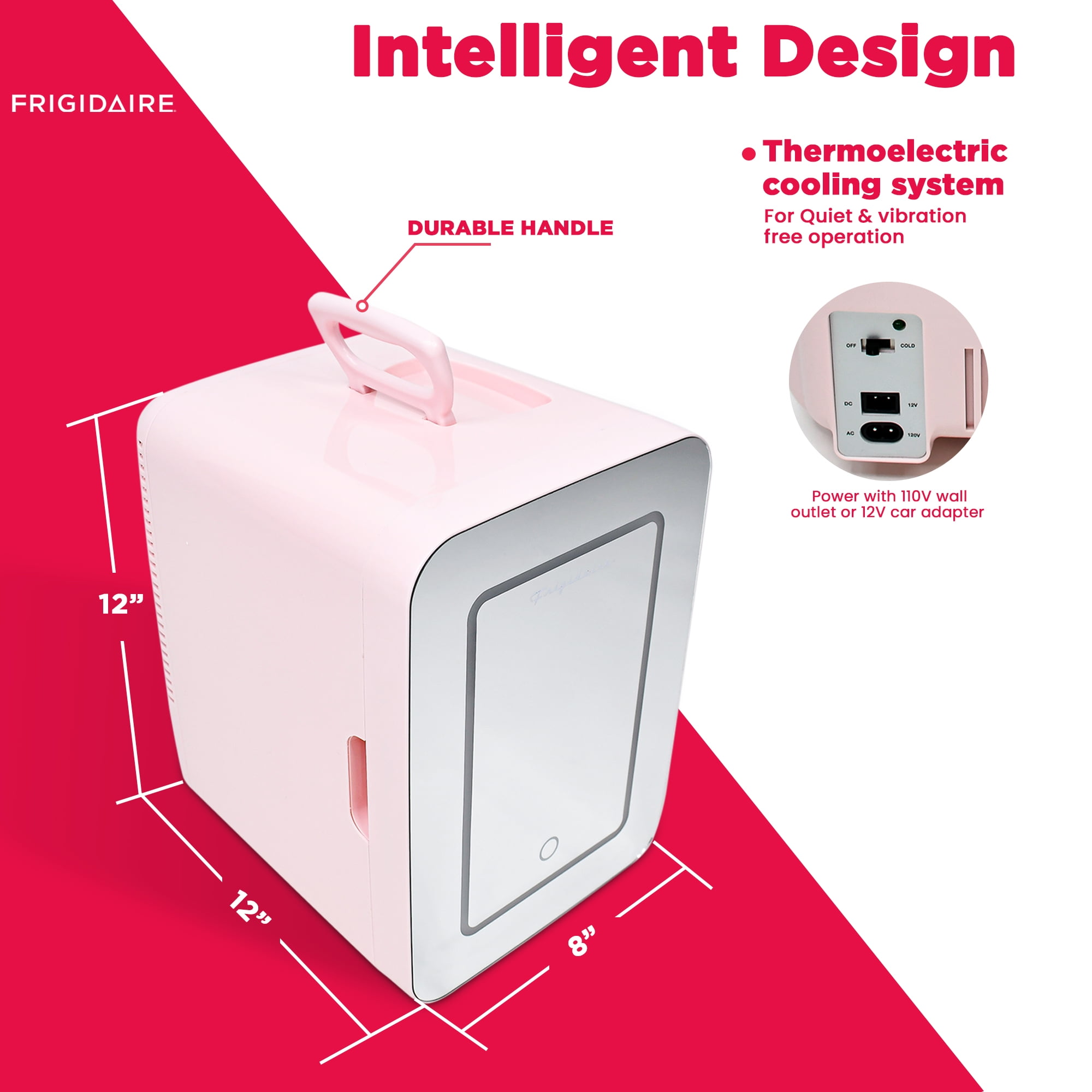 Frigidaire 6.5l, 9 Can Lighted Beauty Mirror Mini Personal Fridge Cooler, Pink, EFMIS170 - Image 3