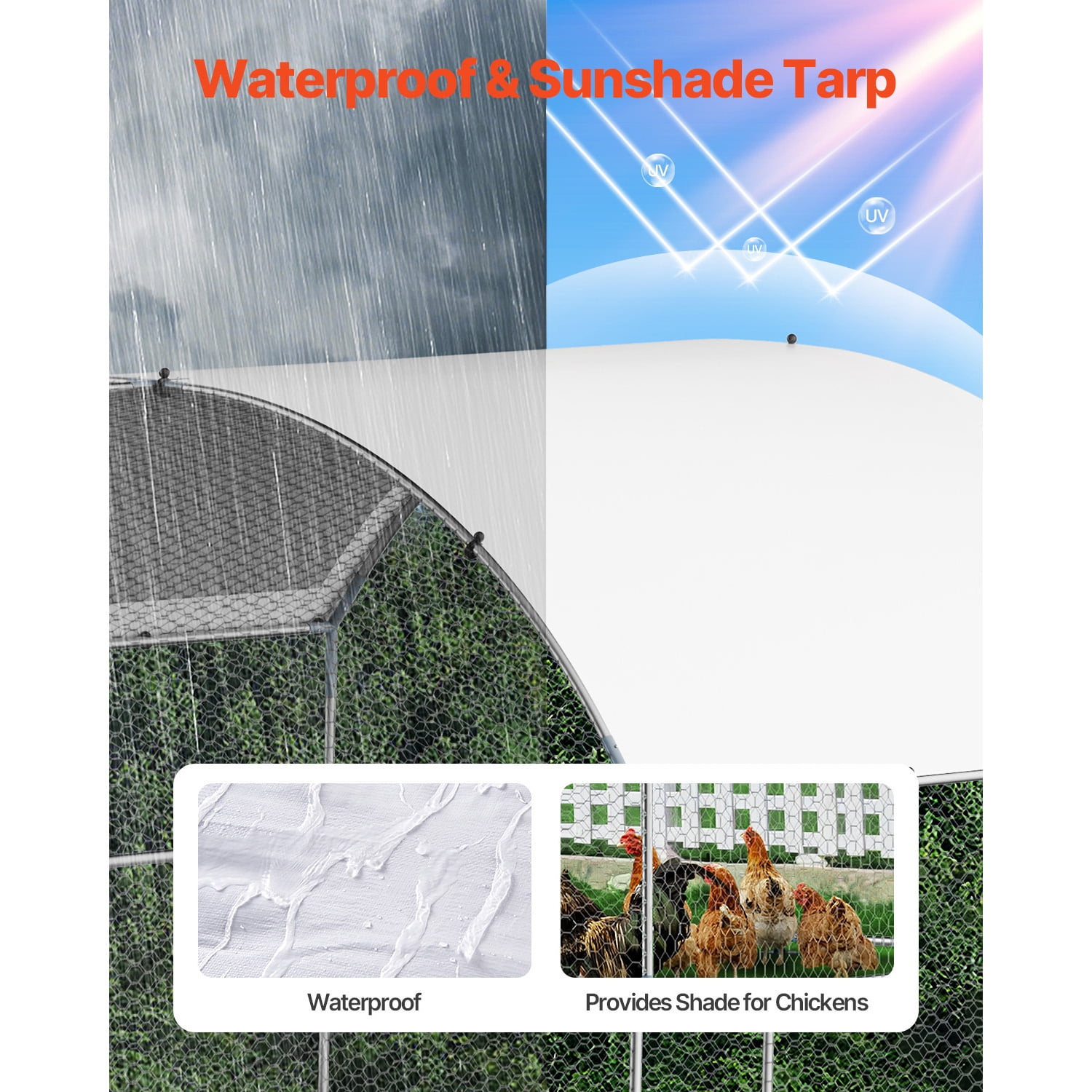 KFFKFF Metallic Poultry Enclosure, Dimensions 9.8x13.1x6.5 ft, Spacious Walk-in Design with Protective Cover, Dome-shaped Roof, Secure Locking Mechanism, Outdoor Cage for Ducks and Rabbits - Image 5