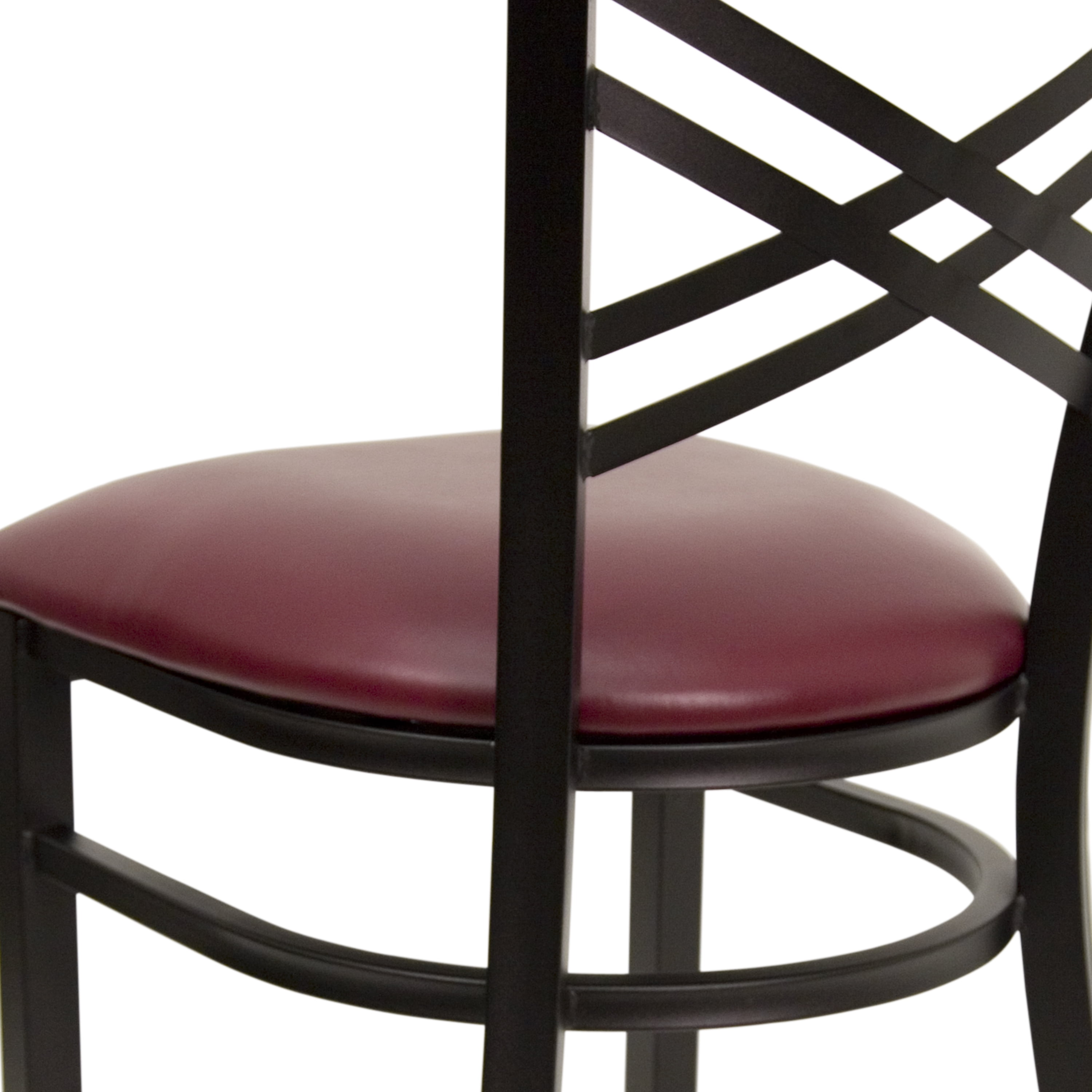 Flash Furniture HERCULES Series Black ''X'' Back Metal Restaurant Chair - Burgundy Vinyl Seat - Image 4