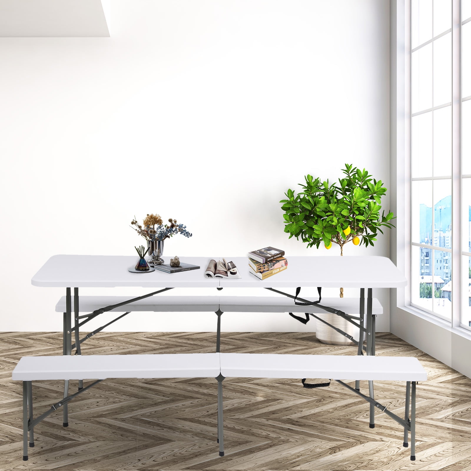 Vebreda Folding Table 6ft Plastic Folding Outdoor Table, White - Image 5