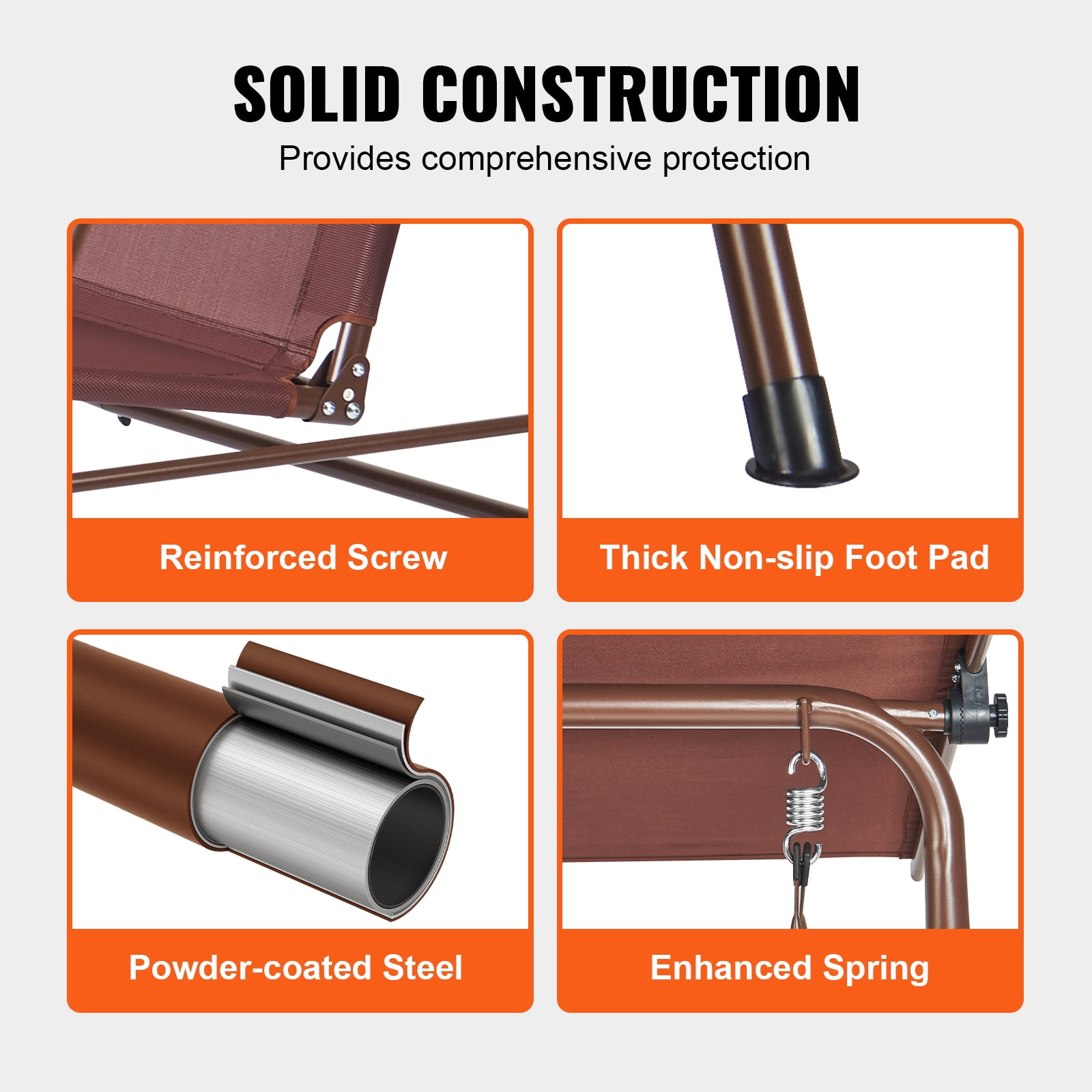 KFFKFF Alloy Steel Chair Porch Swing, Brown - Image 5