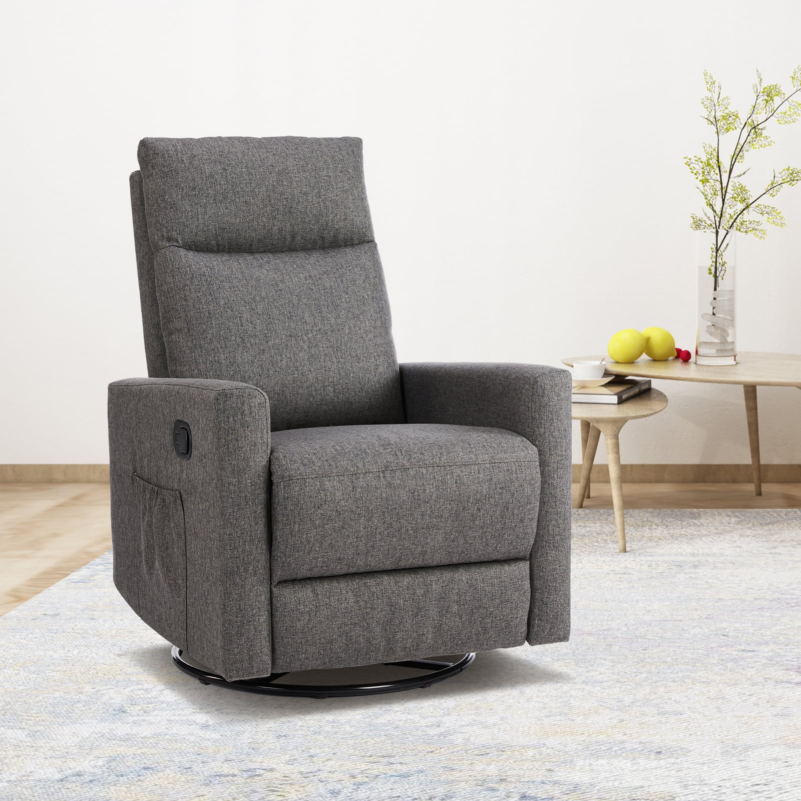 Recliner Message Chair with Footrest, Swivel Rocking Glider, High Back Upholstered Deep Seat for Living Room, Grey - Image 2