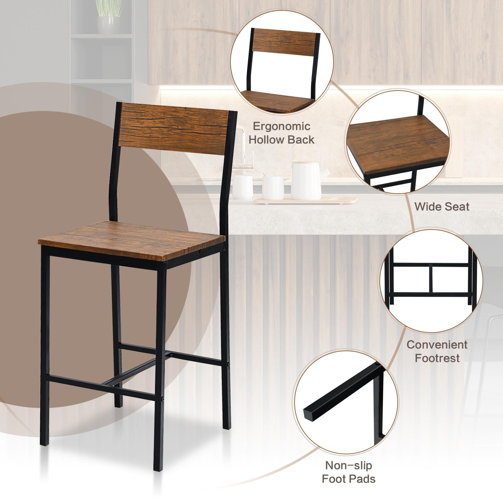 Giantex 3 Pieces Bar Table Set, Pub Table Set, Modern Industrial-style Table & Chair Set for Kitchen, Dining Room, Easy Assembly - Image 8