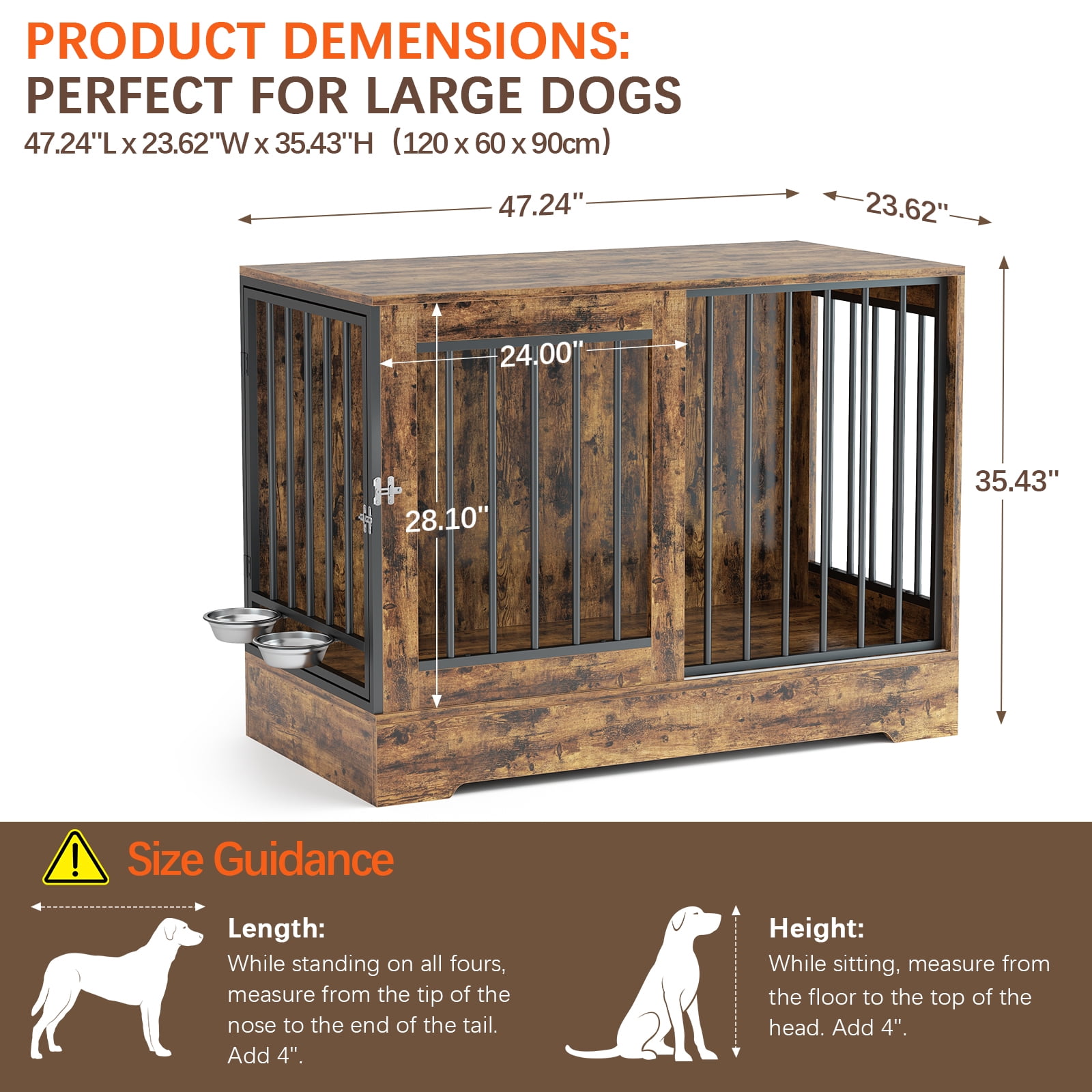 SUGIFT 47" Wooden Dog Crate Furniture with Double Doors, Rustic Brown Indoor Dog Kennel End Table for Large Dogs - Image 4