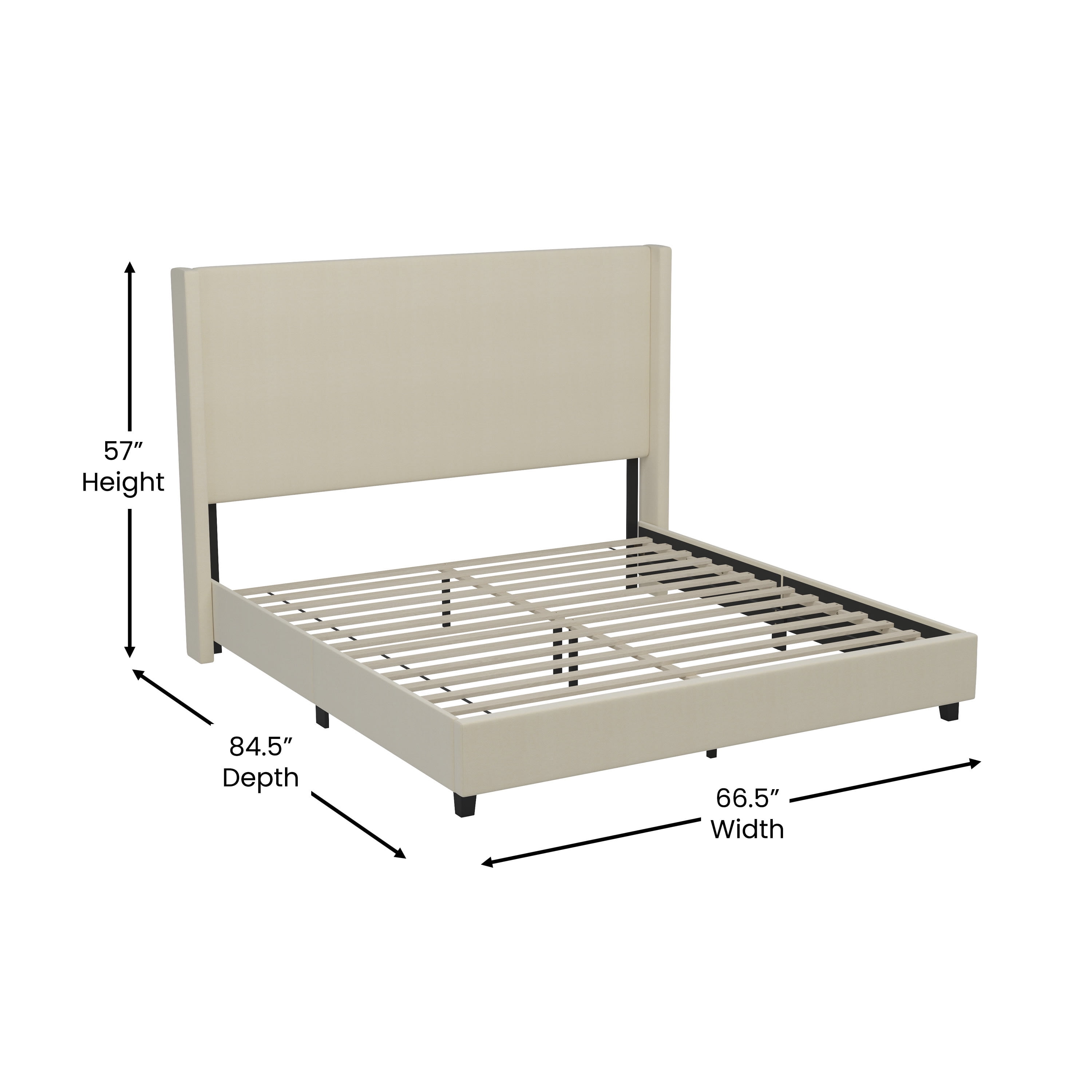 Merrick Lane Modern Platform Bed with Upholstered Wingback Headboard, Queen Size, Beige - Image 10