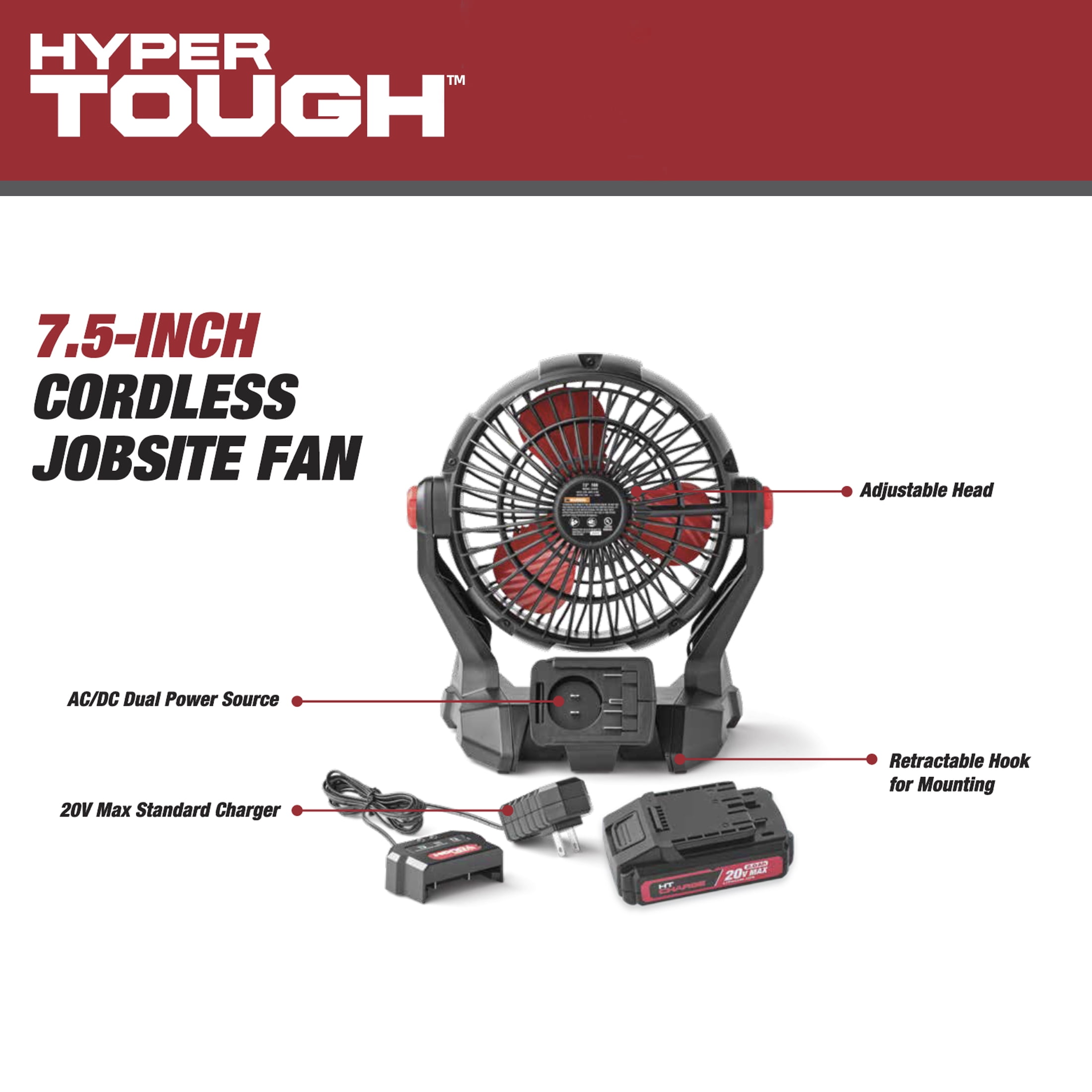 Hyper Tough 7.5 in. Cordless Fan with Hybrid Power,with 2.0Ah Lithium-Ion Battery Pack Powered,C1005 - Image 13