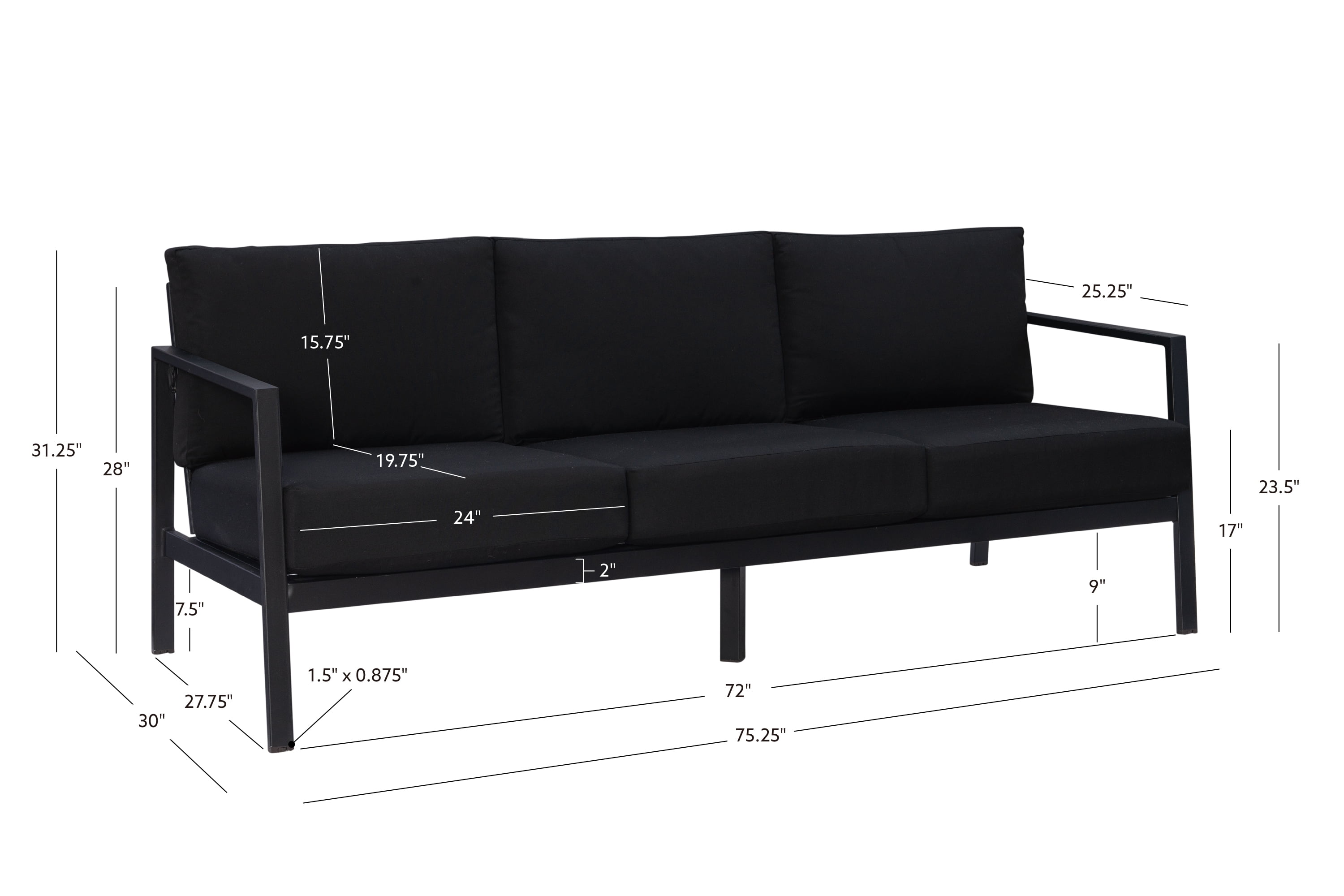 Linon Arlington Outdoor Sofa, Black - Image 4