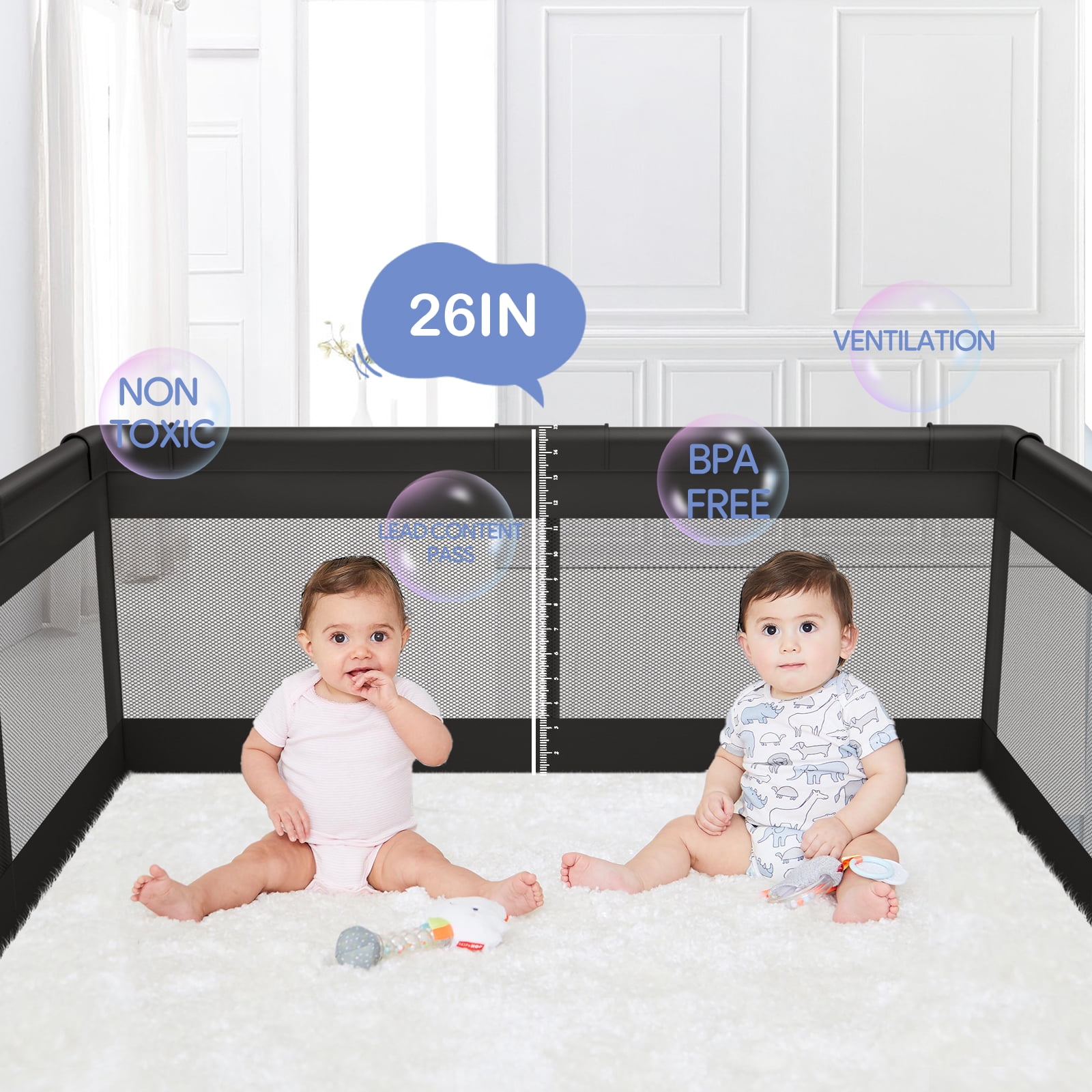 Pkinoicy Black Baby Playpen, 47"x47", Compact Play Area for Infants and Toddlers - Ideal for Apartments - Image 6