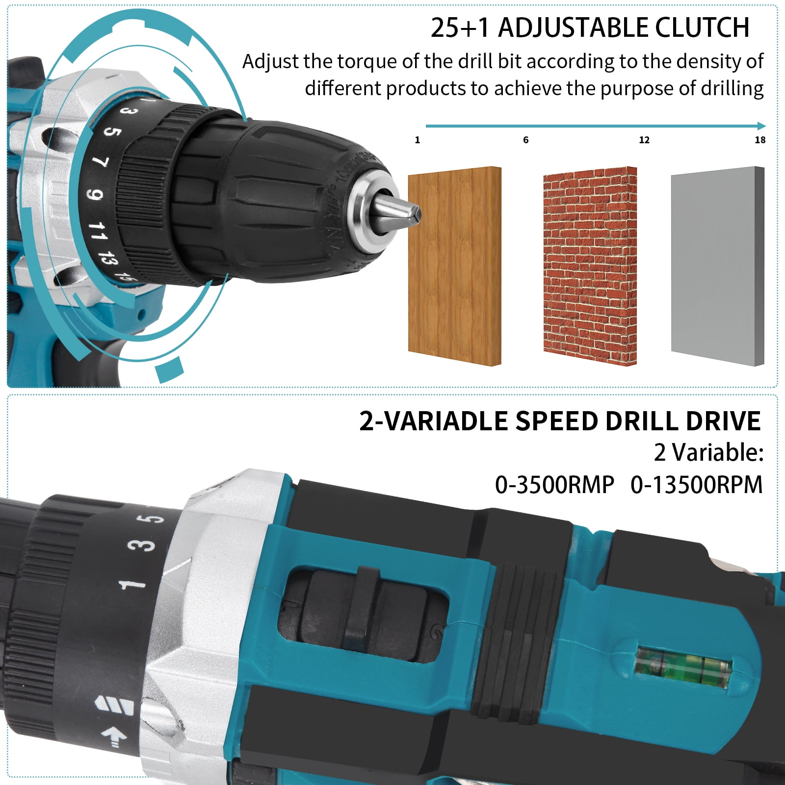 YOSOFT 21V Cordless Drill Set,119 Piece Power Tool Combo Kits,25+1Torque Setting with 2x2.0Ah Battery for Professional Garden Office Home Repair Maintain - Image 7