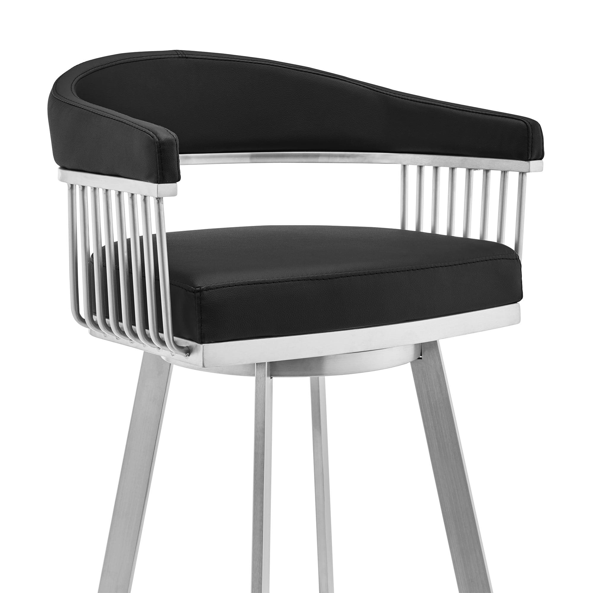 Chelsea 25" Swivel Counter Stool with Brushed Stainless Steel and Black Faux Leather - Image 4