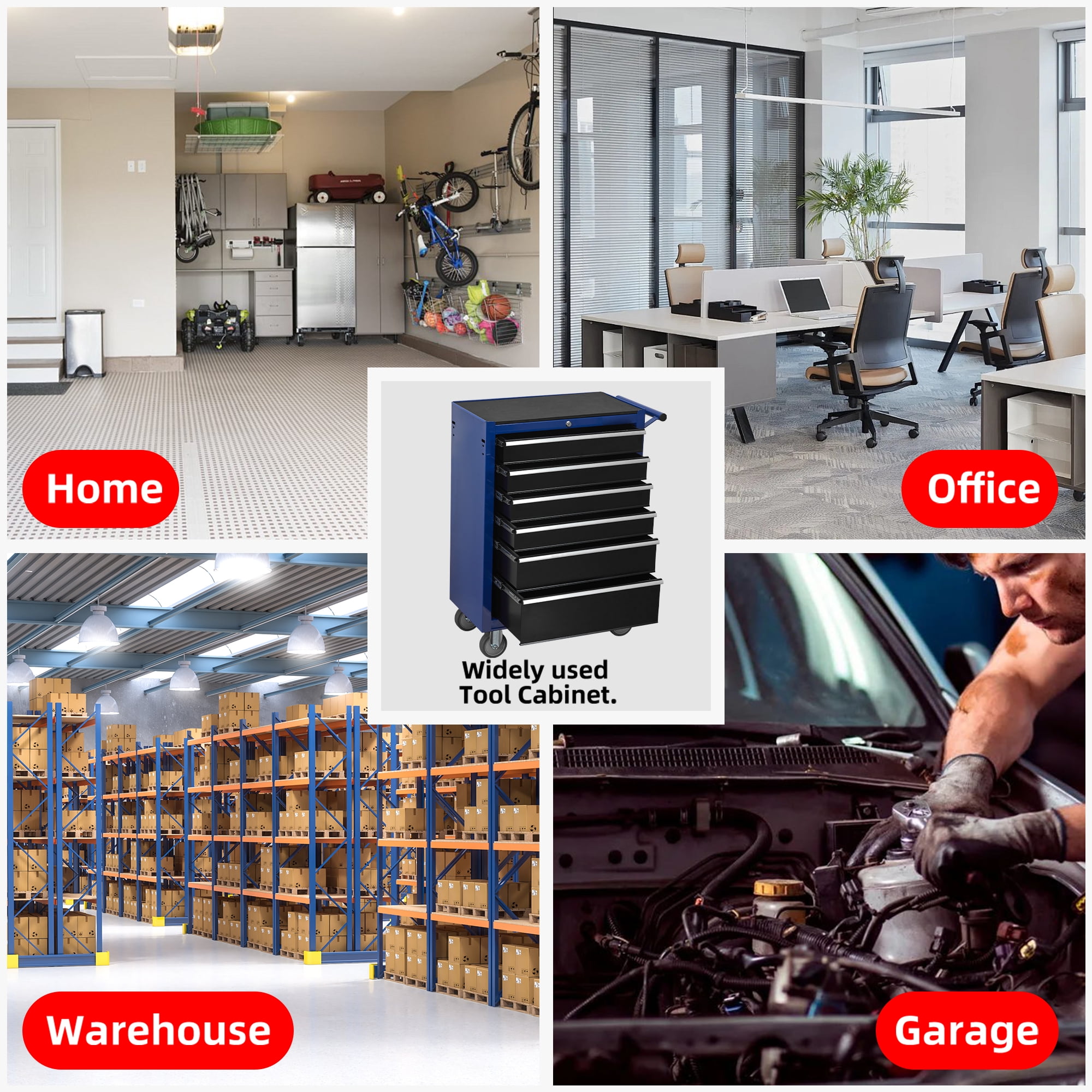 6-Drawer Rolling Tool Chest Cabinet, Large Capacity Organizers Metal Tool Box with Wheels Tool Storage Cart for Garage, Workshop - Image 5