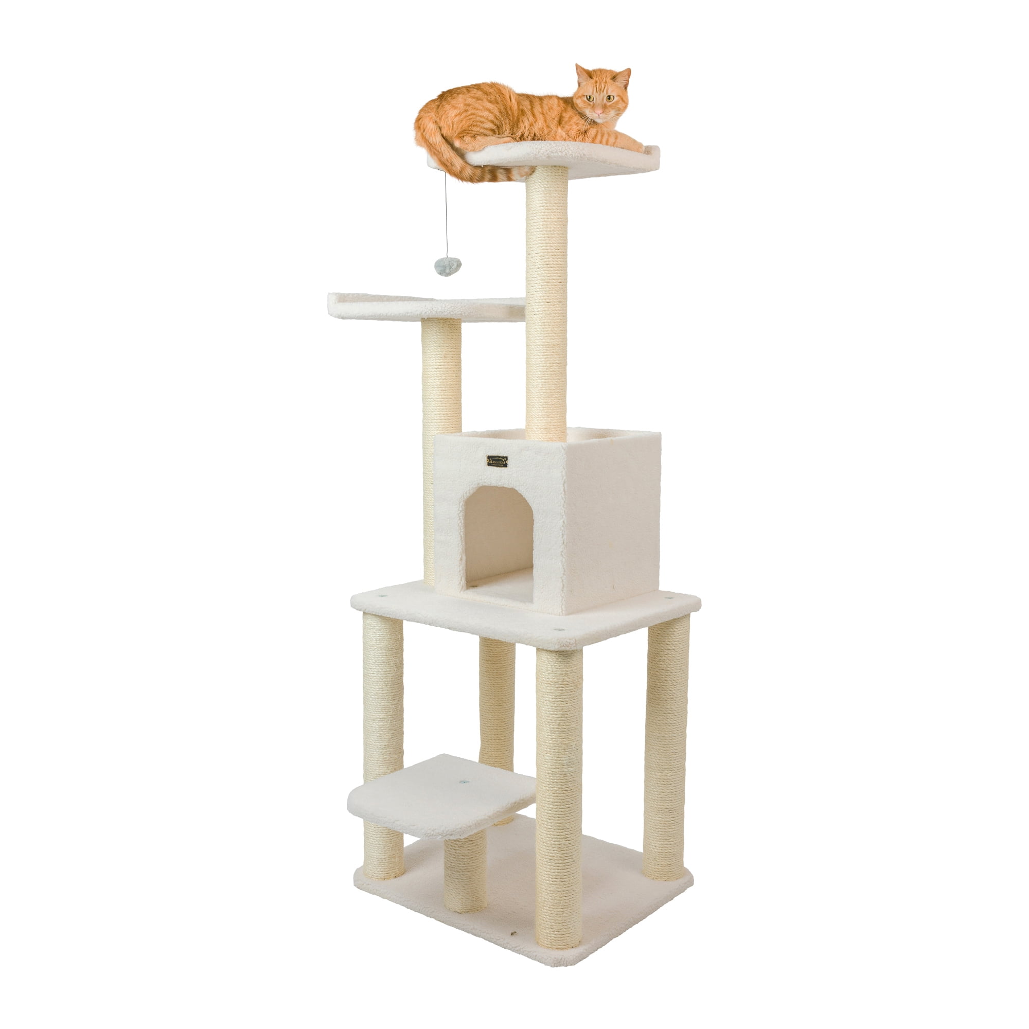 Armarkat 62-in real wood Cat Tree & Condo Scratching Post Tower, Ivory - Image 9