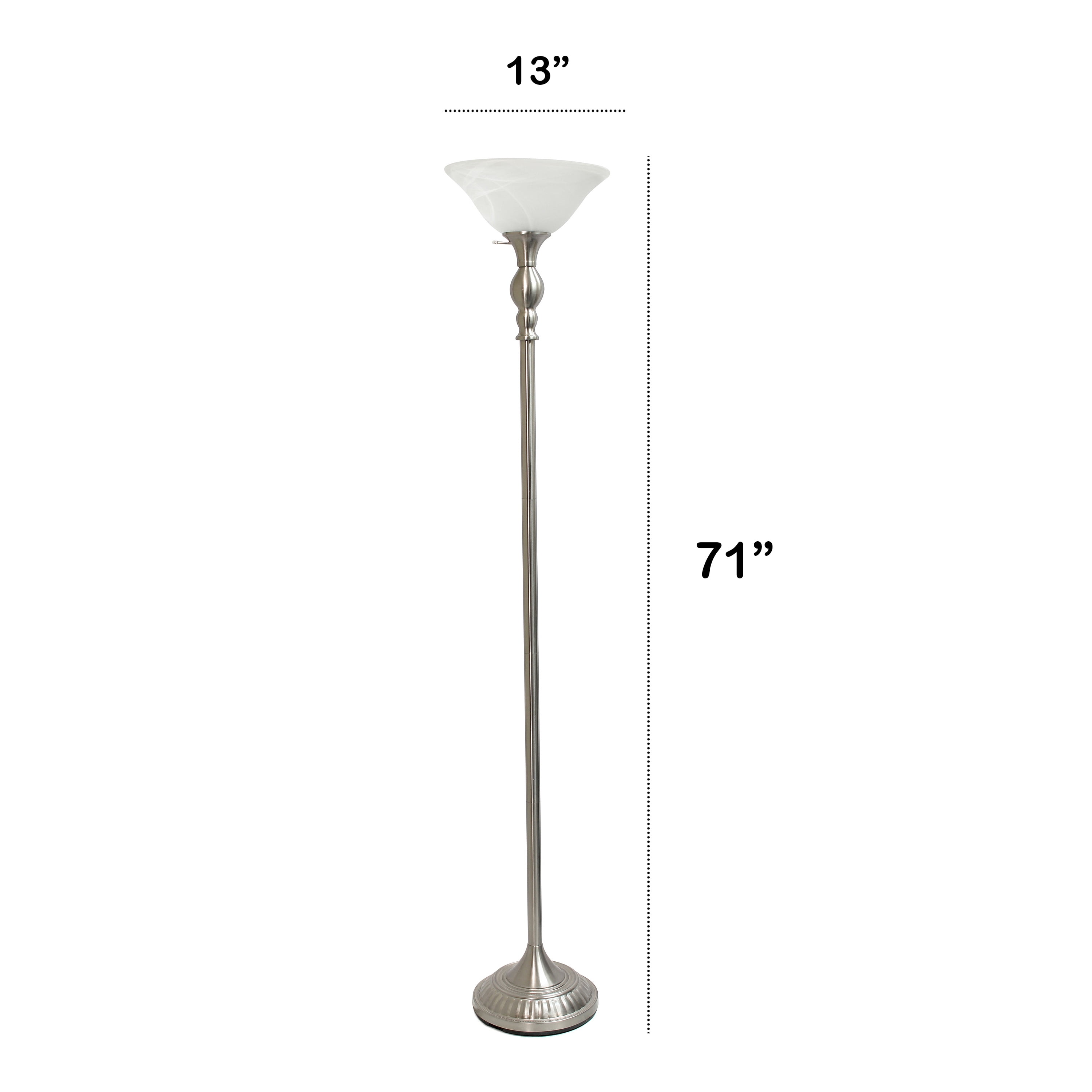 Lalia Home 71" Classic 1-Light Torchiere Floor Lamp with Marbleized Glass Shade, Brushed Nickel - Image 9