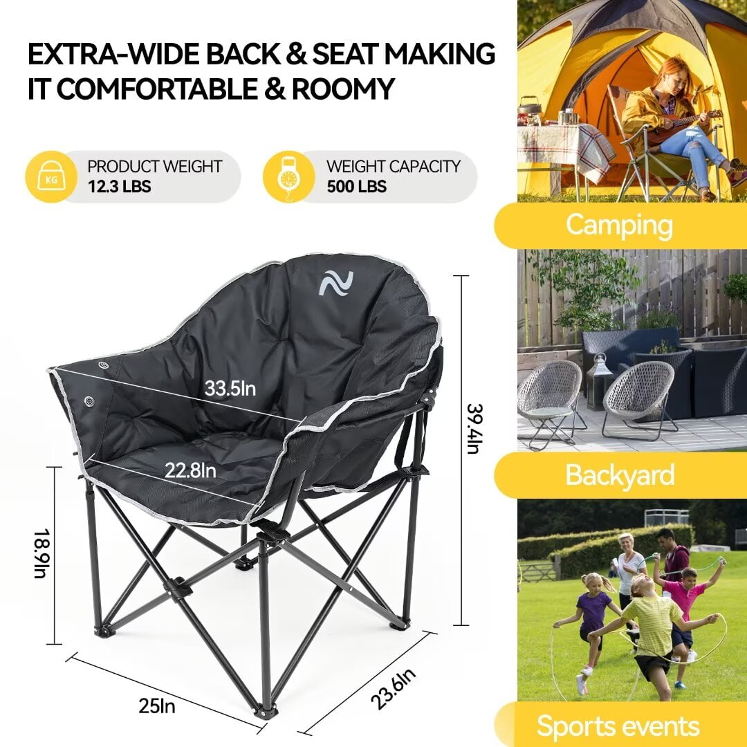 NAIZEA Oversized Heated Camping Chair, Patio Lounge Chairs with 3 Heat Levels, Portable Folding Heated Chair Round Moon Saucer Folding Lawn Chair Outdoor Chair for Camping, Lounge Patio - Image 2