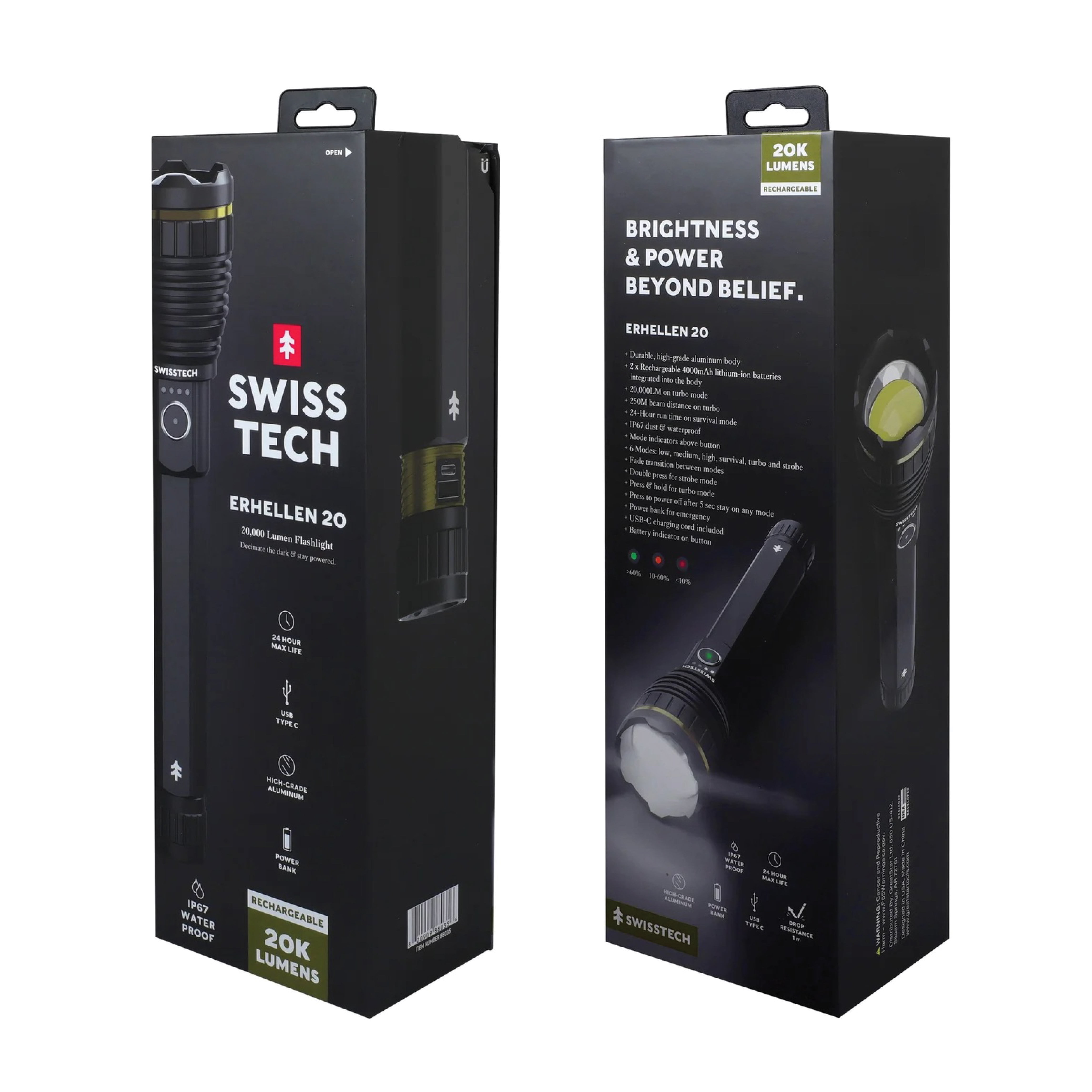 Swiss Tech Erhellen 20, 20000 Lumen Rechargeable LED Flashlight with USB-C, IP67 - Image 6