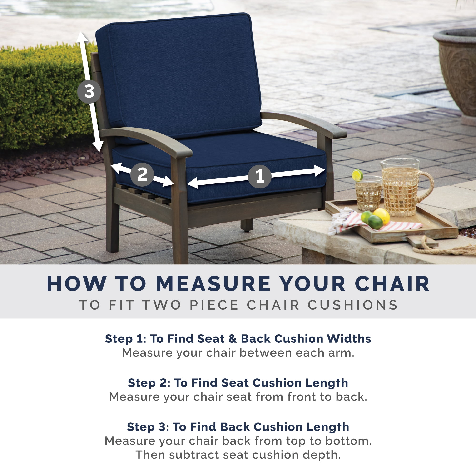 (2 pack) Mainstays 45" L x 22.75" W Blue Floral Rectangle Outdoor 2 Piece Deep Seat Cushion - Image 7