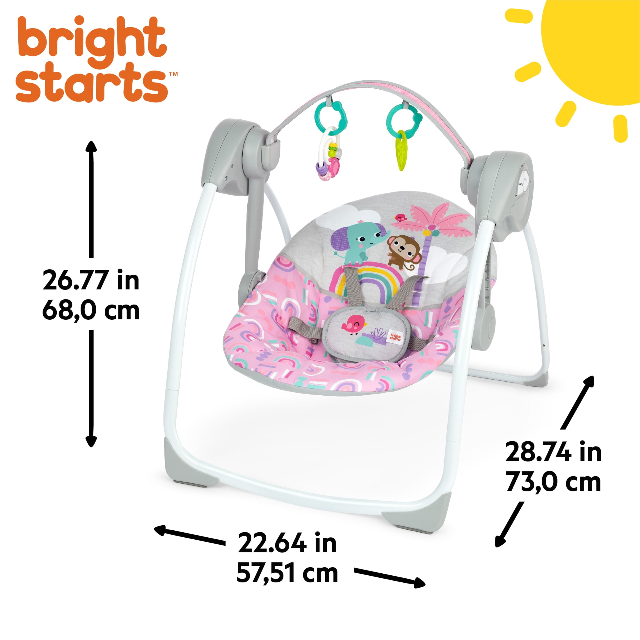 Bright Starts Pink Paradise Portable Compact Baby Swing with Toys, Unisex, Newborn + - Image 7