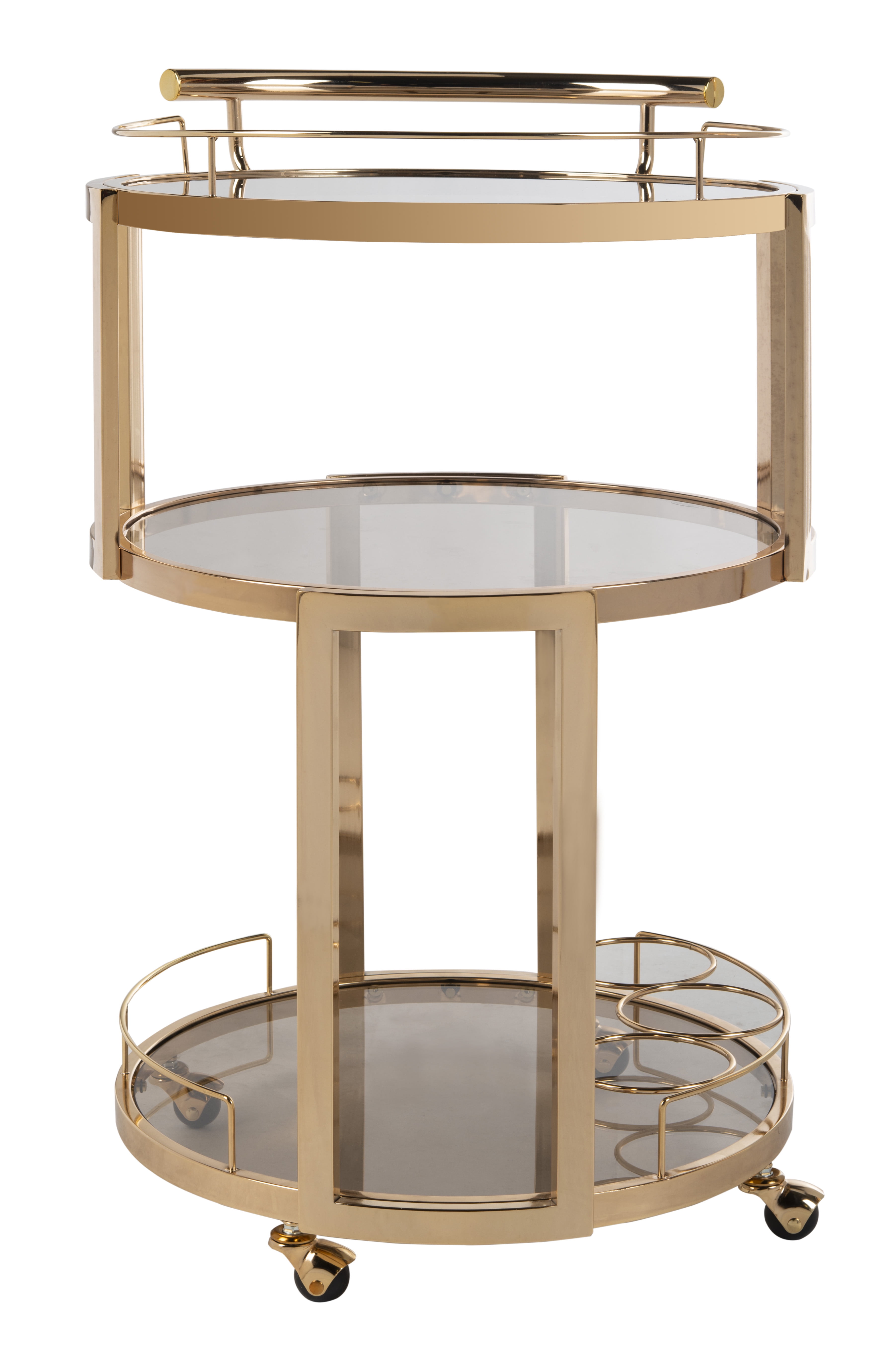 SAFAVIEH Tio 3 Tier Modern Glam Round Bar Cart with Wine Rack, Gold/Tinted Glass - Image 6
