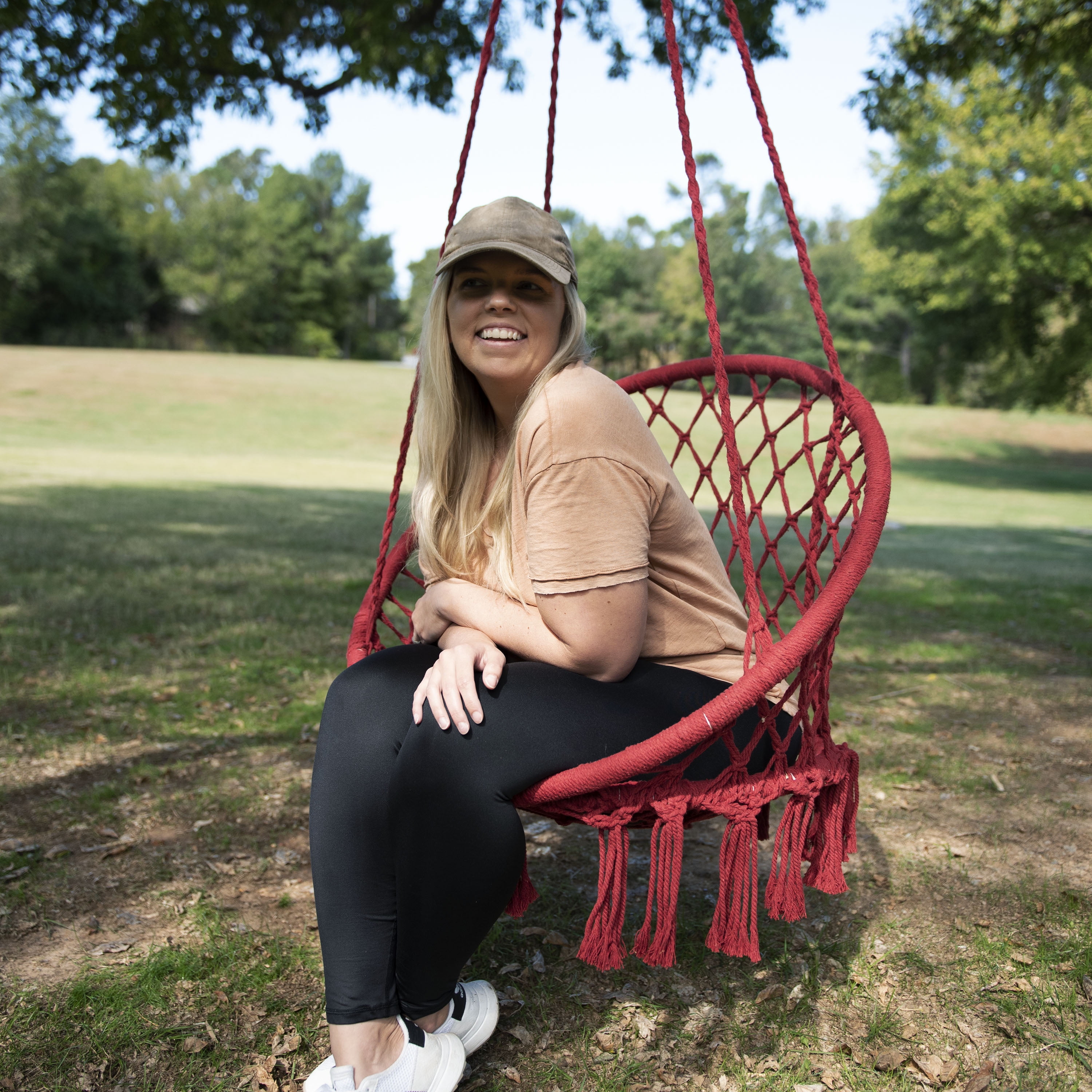Equip Macrame Outdoor Hammock Chair, Cotton Polyester Blend Red, Size 47” H x 24” W, Weight Capacity 250 lb. - Image 5