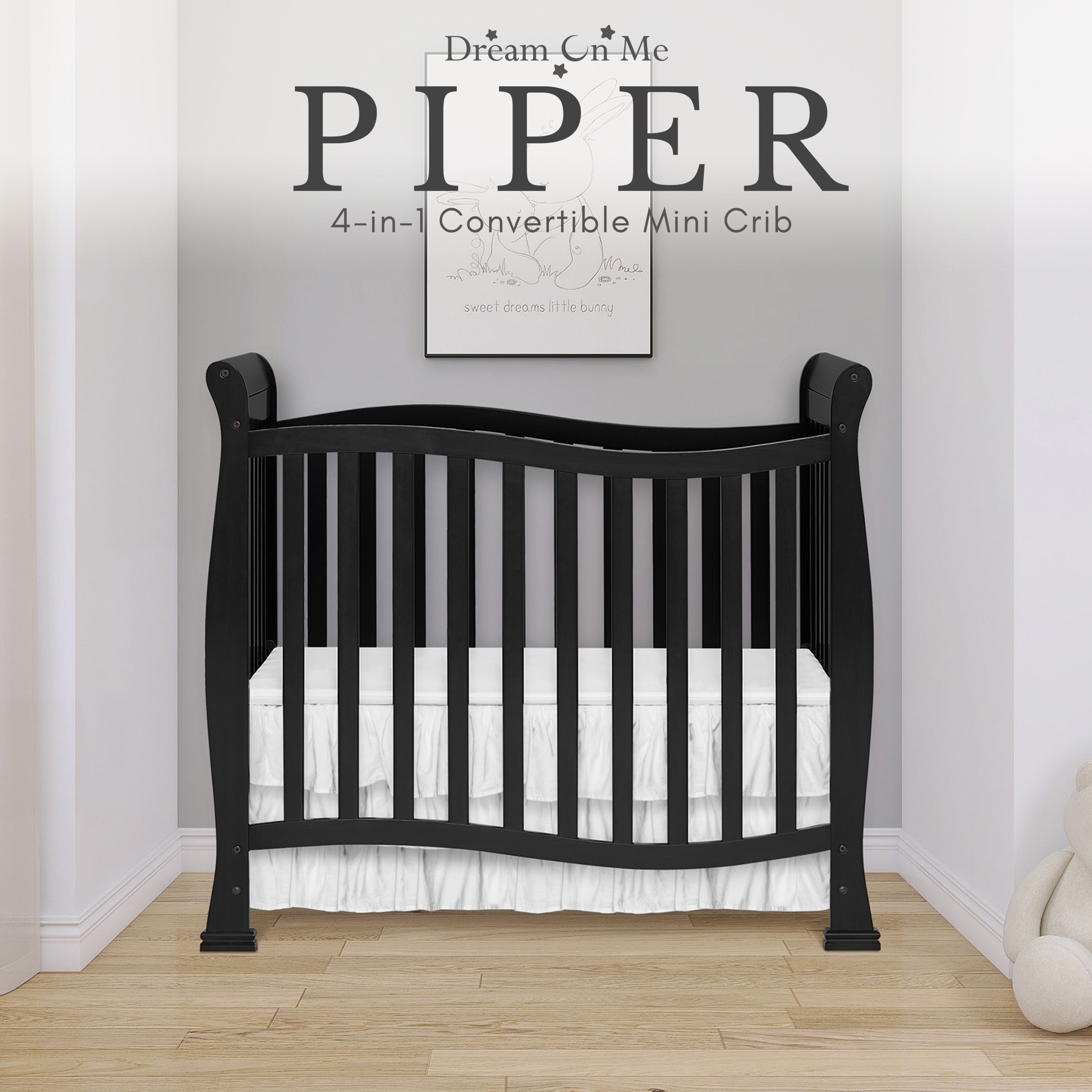 Dream On Me Piper 4-in-1 Convertible Mini Crib, Black - Image 4