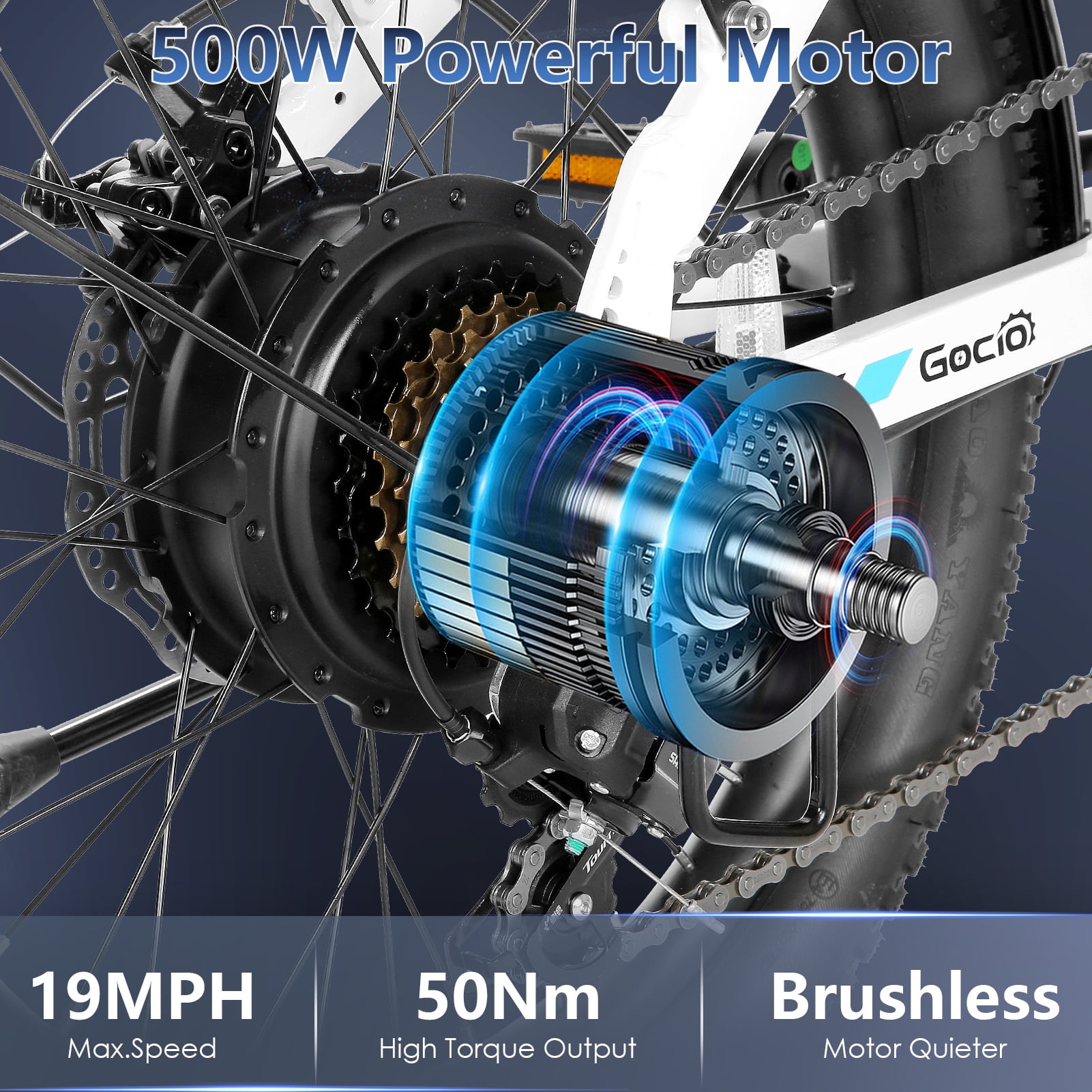 Gocio Foldable Electric Bike for Adults, Peak 750W Electric Mountain Bicycles, 20" * 2.4" Fat Tire Electric Bicycle, 375Wh 48V Removable Lithium-Ion Battery,Urban Commuter Ebike Man Woman UL2849 - Image 4