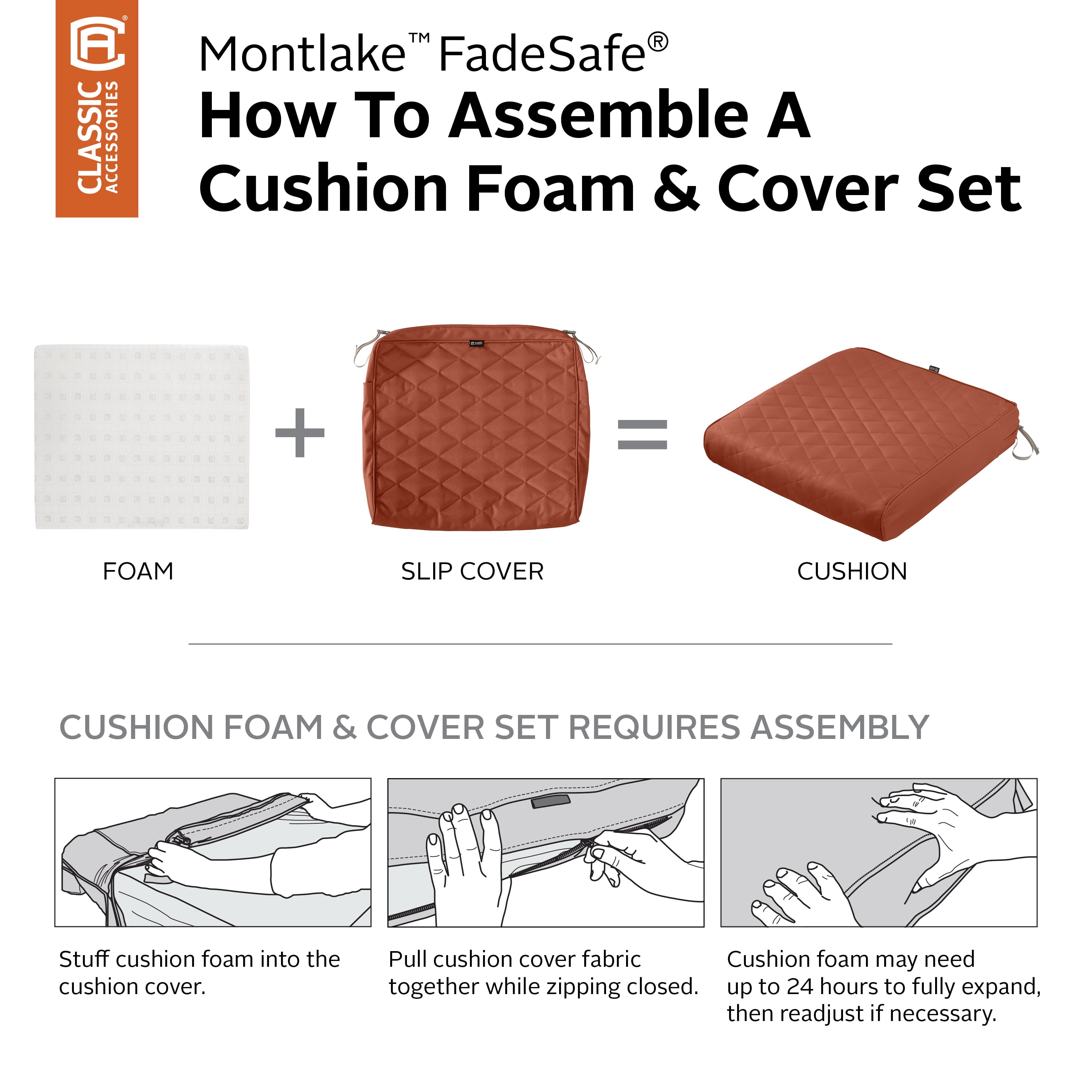 Classic Accessories Montlake FadeSafe Water-Resistant Patio Chaise Quilted Cushion, 80 x 26 x 3 inch, Spice - Image 8