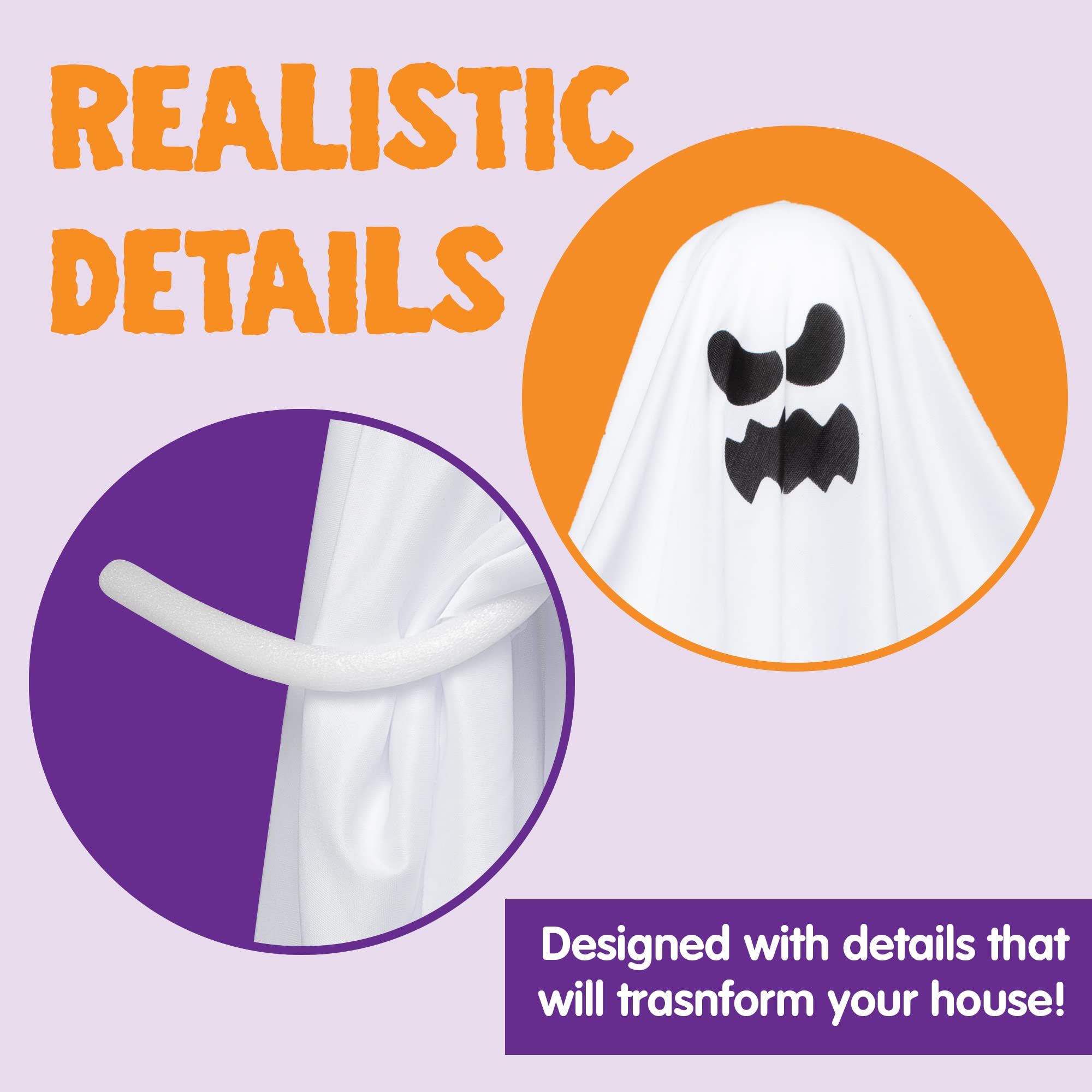 JOYIN 27.5" 5 Pack Halloween Hanging Ghosts for Halloween Party Decoration, Cute Flying Ghost for Front Yard Patio Lawn Garden Party Décor and Holiday Halloween Hanging Decorations - Image 3