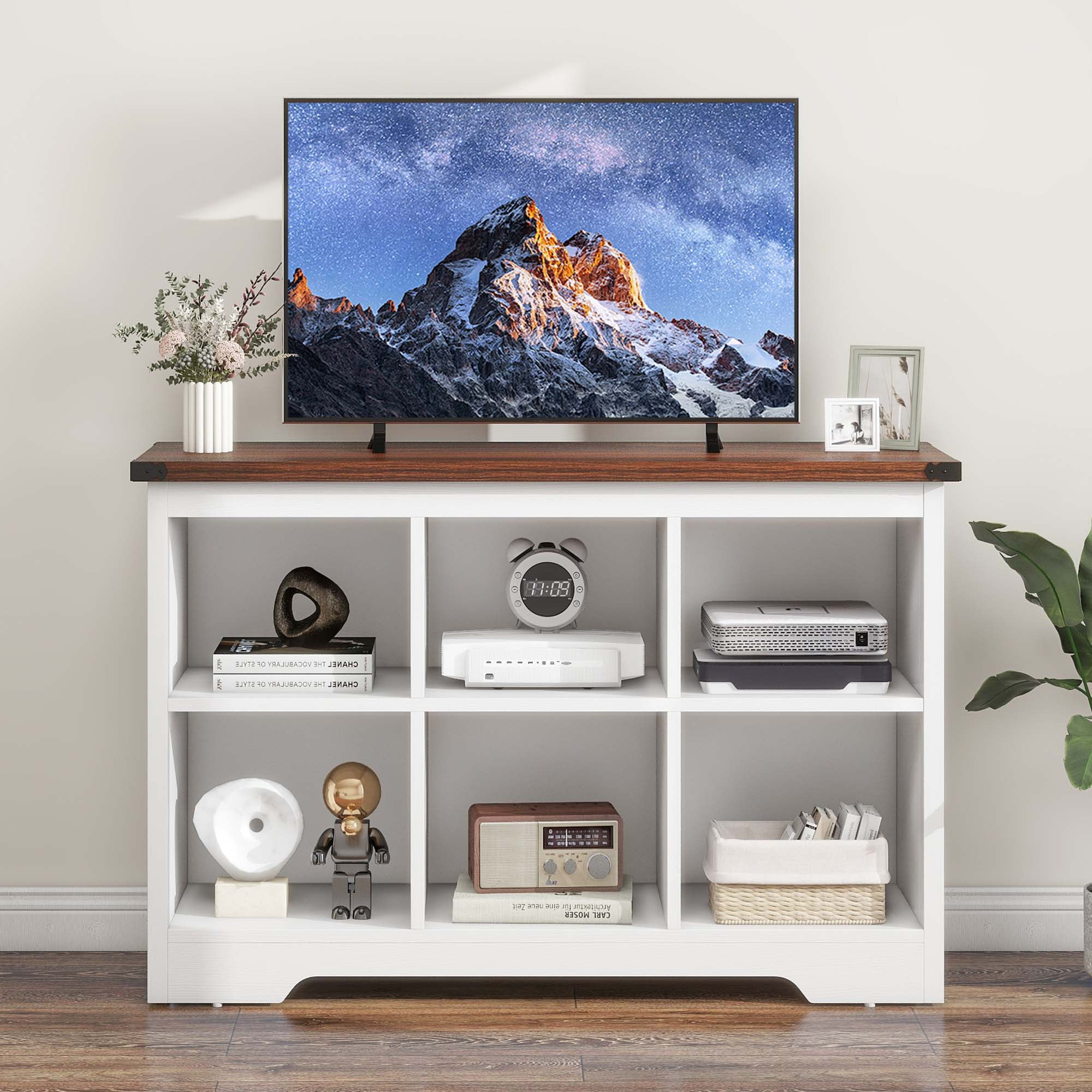 Uforic 6 Cube Organizer Bookcase, Farmhouse Cubby Bookshelf , Horizontal Open Shelf for Living Room, Bedroom, Home Office, White - Image 6