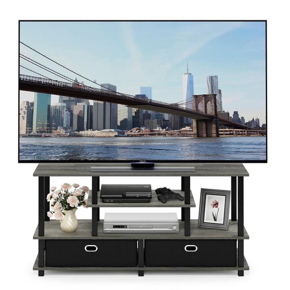 Furinno JAYA Large TV Stand for up to 55-Inch TV with Storage Bin, French Oak Grey/Black - Image 2