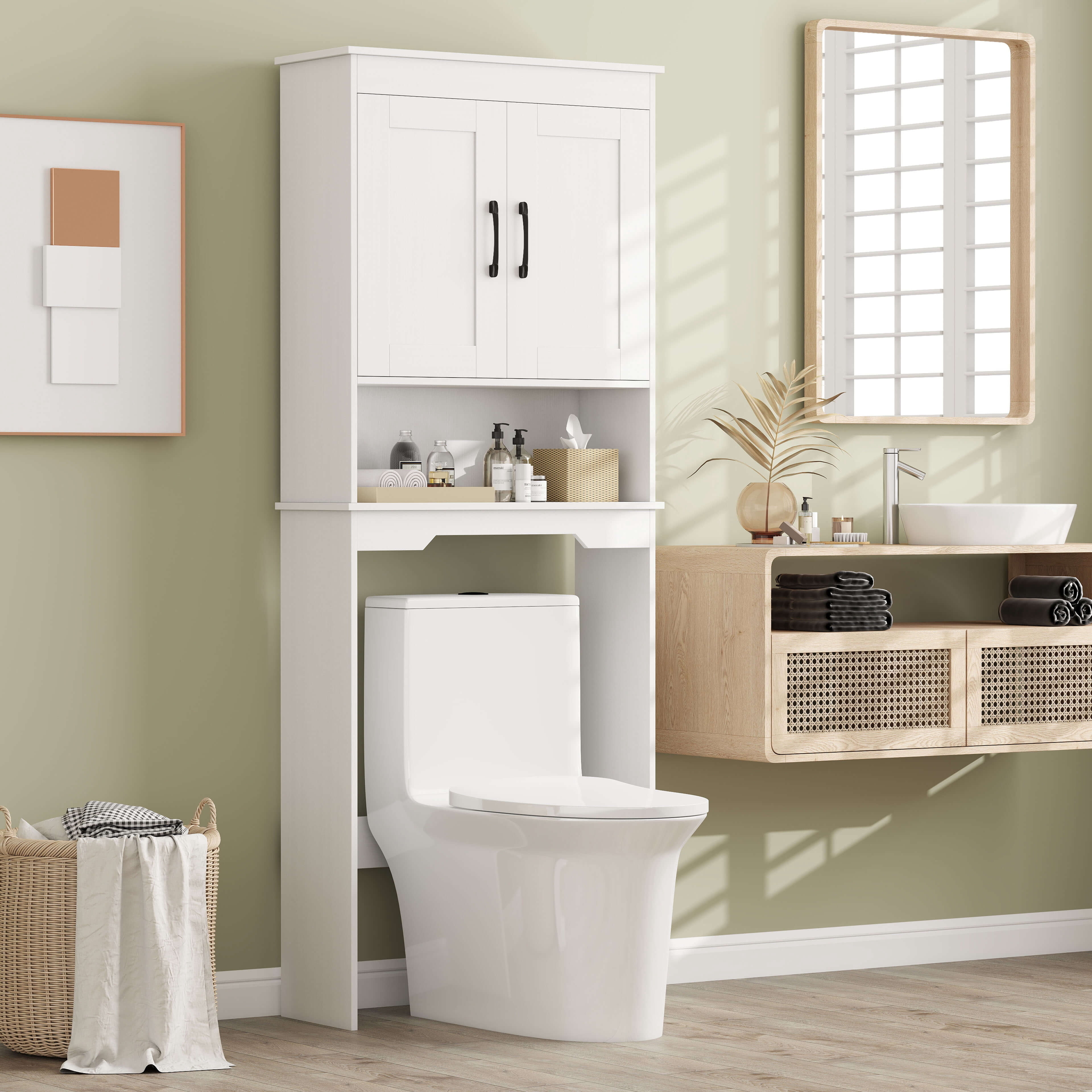 Costway Over The Toilet Storage Cabinet Bathroom Organizer w/ Adjustable Shelf - Image 2