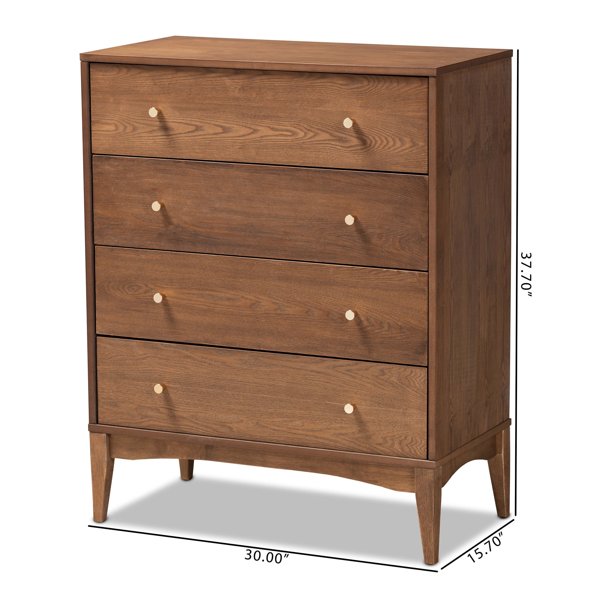 Baxton Studio Landis Mid-Century Modern Ash Walnut Finished Wood 4-Drawer Chest - Image 4