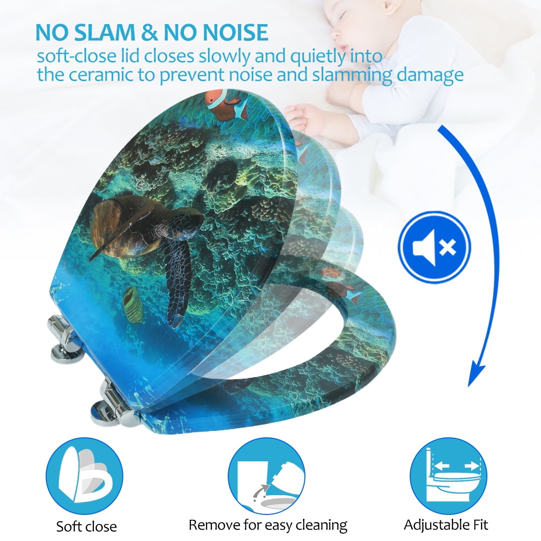 Nastarki Round Toilet Seat, Slow Close Wood Toilet Seats, Wooden Toilet Seats with Strong Alloy Hinges - Image 2