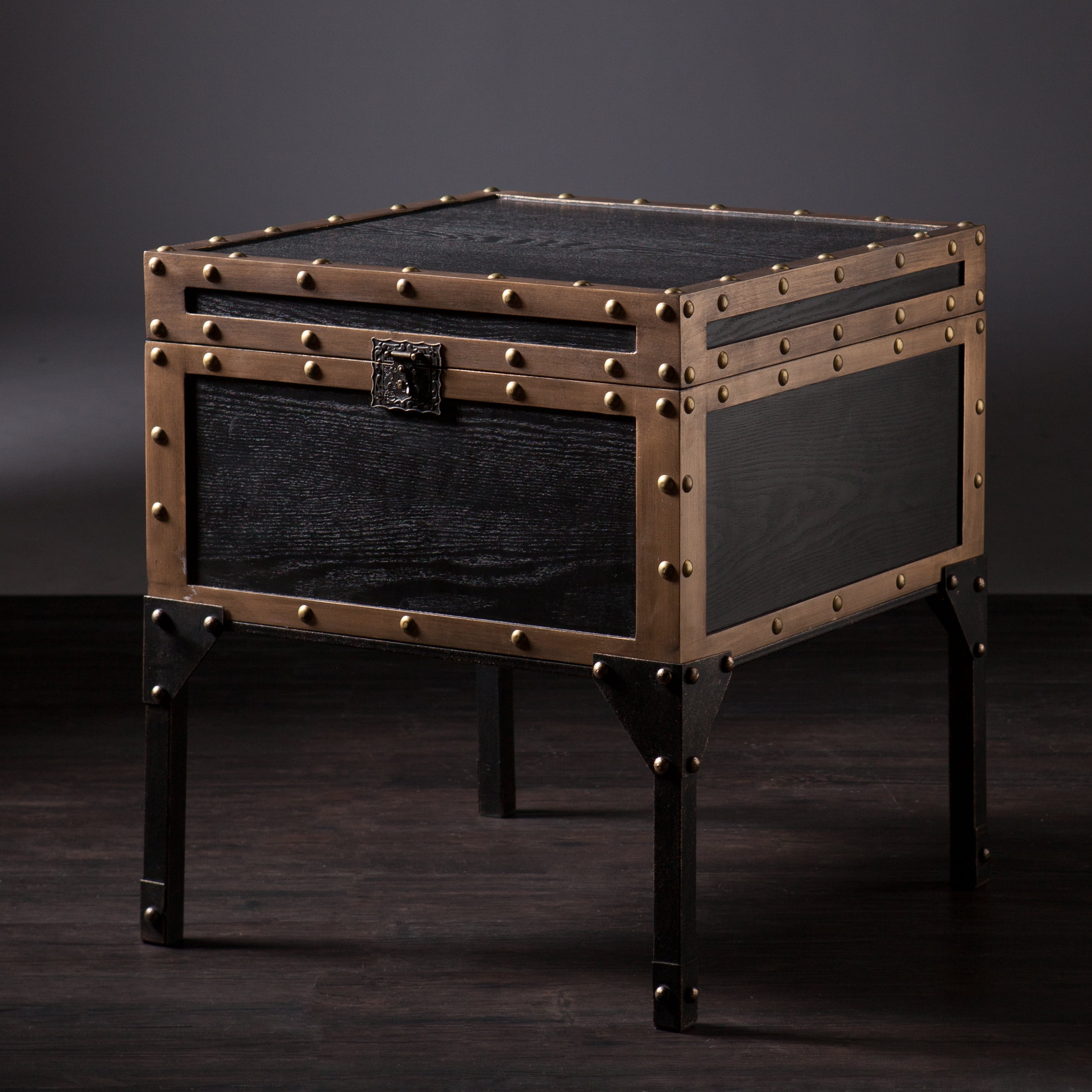 Charles Vintage Travel Trunk End Table, Black and Bronze - Image 23
