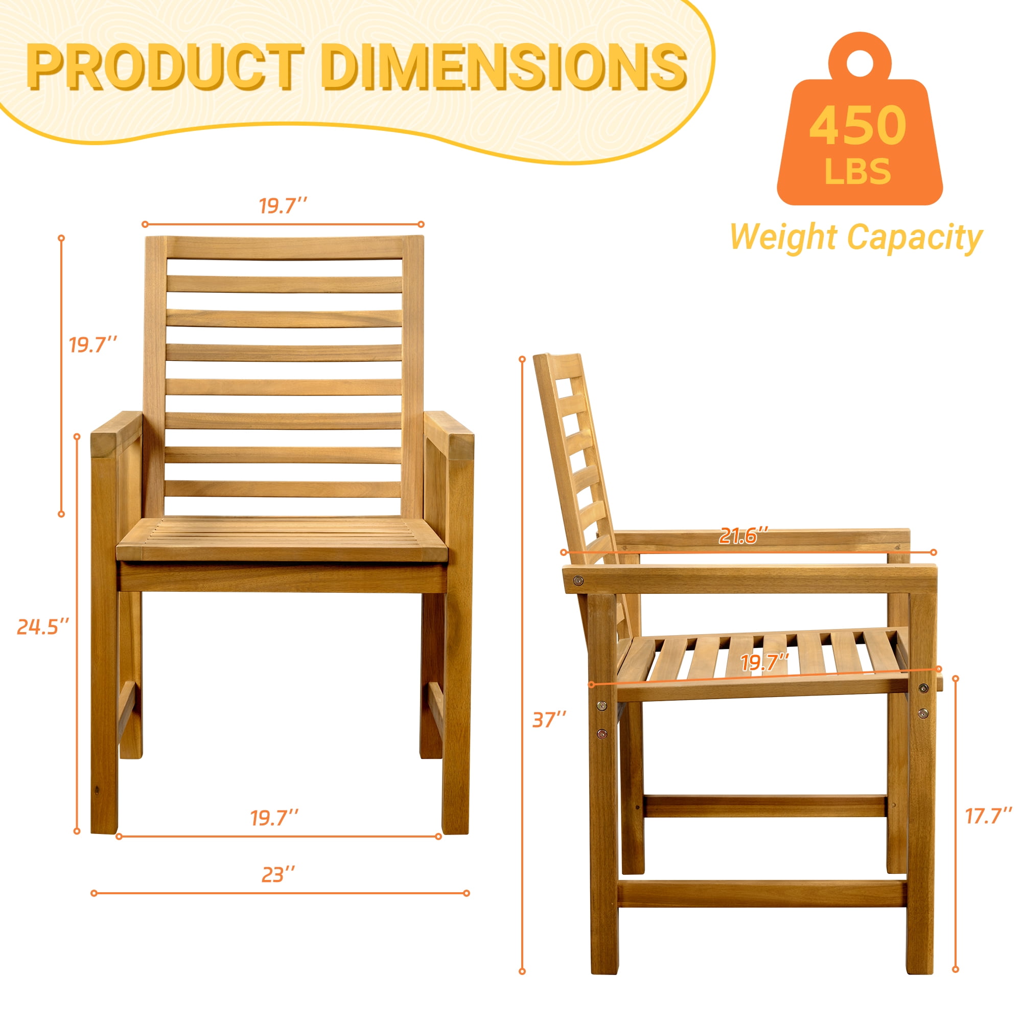 TrumanPick Patio Dining Chairs Set of 2, Outdoor Wood Armchairs with High Back for Backyard Deck Poolside - Image 4