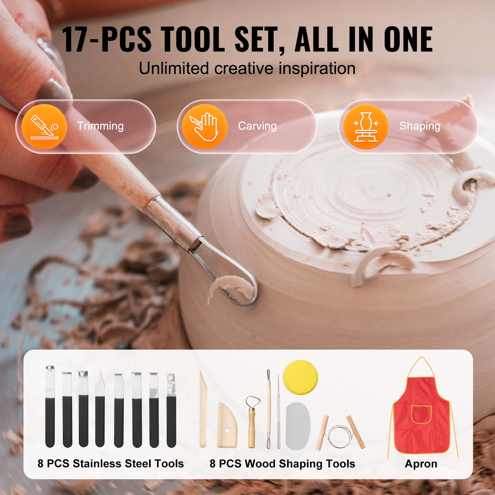 KFFKFF Pottery Wheel, 11" Crafting Wheel, 450W Motorized Pottery Device with Foot Control & LCD Interface, Direct-Drive Clay Modeling Equipment with Sculpting Tools, DIY Artistry, Pink - Image 5