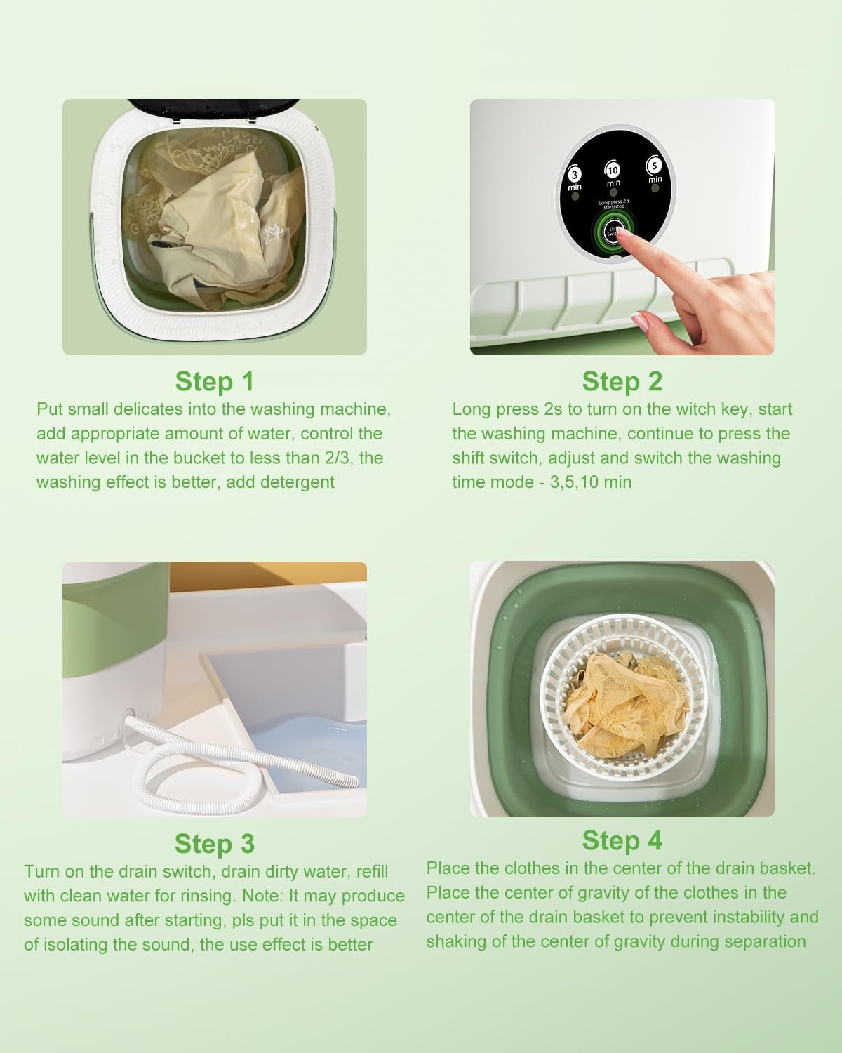 Daretodo Portable Washing Machine, 13L High-Capacity for Underwear, Baby Clothes and Socks,Complimentary drain basket and drain pipe,for family, apartment, travel, dormitory - Image 9