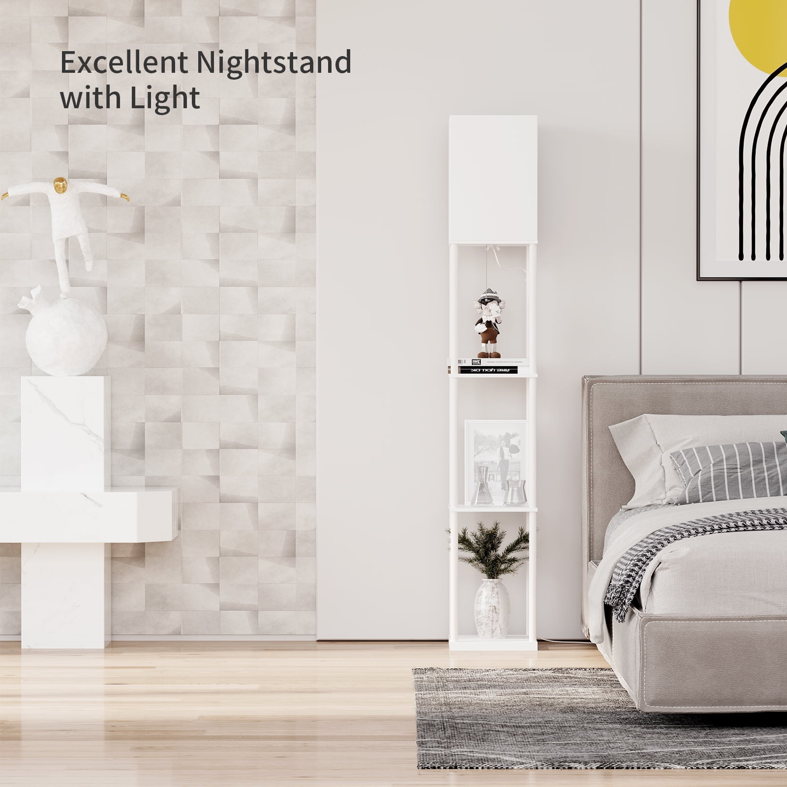 AOHAO 7-Inch 1-Light Contemporary White Floor Lamp with Dimmable, Black Solid Print Sharp Corner Shade - Image 6