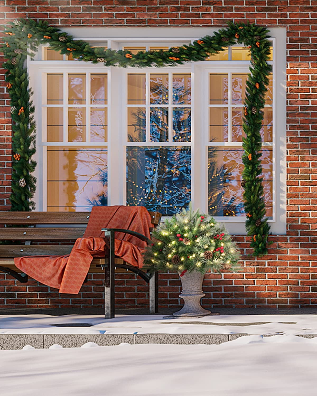 OasisCraft Outdoor Christmas Tree Frosted Urn Filler, Pre-lit Artificial Xmas Tree with Cones & Red Berries, 18 Inch Small Christmas Tree with 50 Warm Lights - Image 6